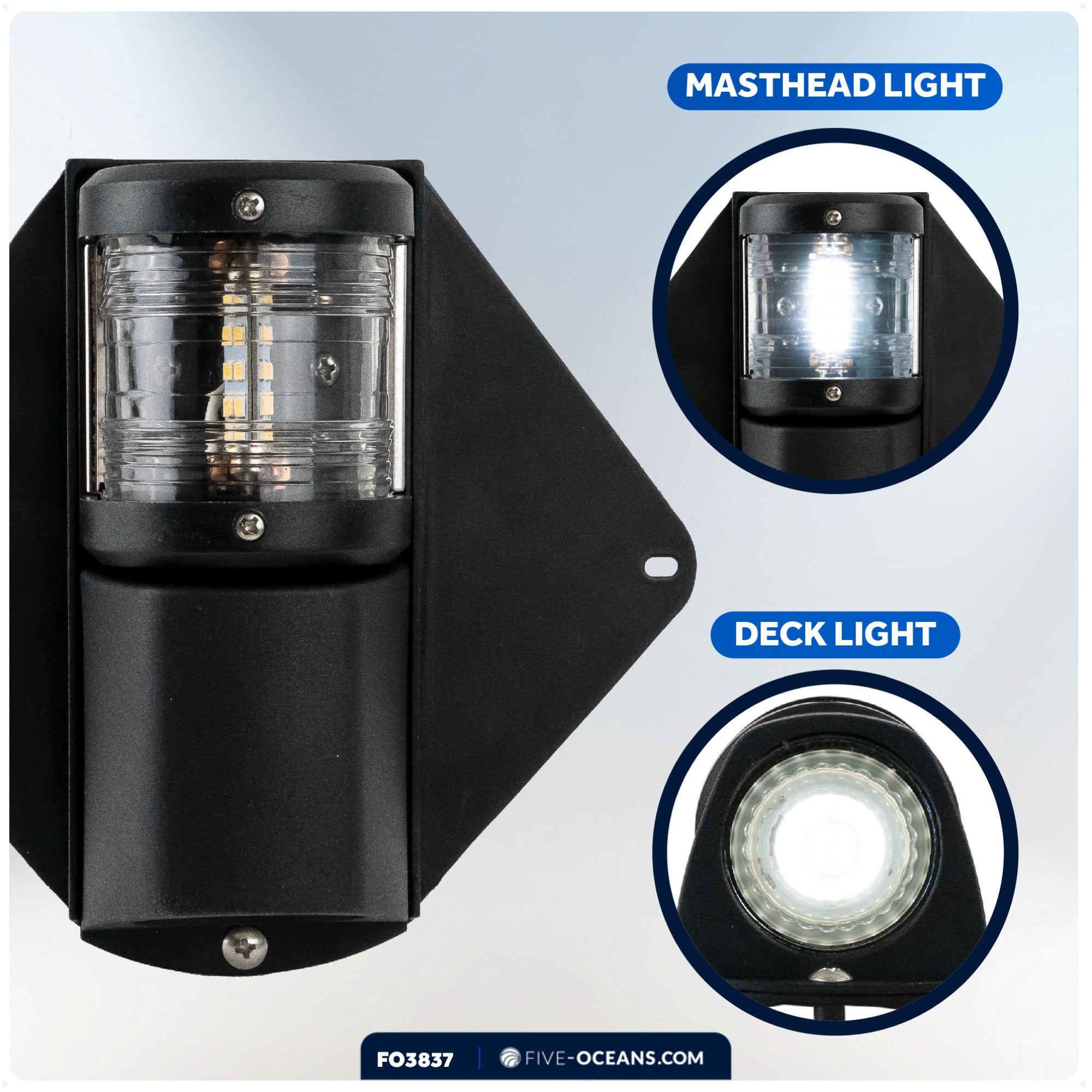 LED Combination Masthead Deck Light, 12V, Vertical Mount - FO3837 - Five Oceans