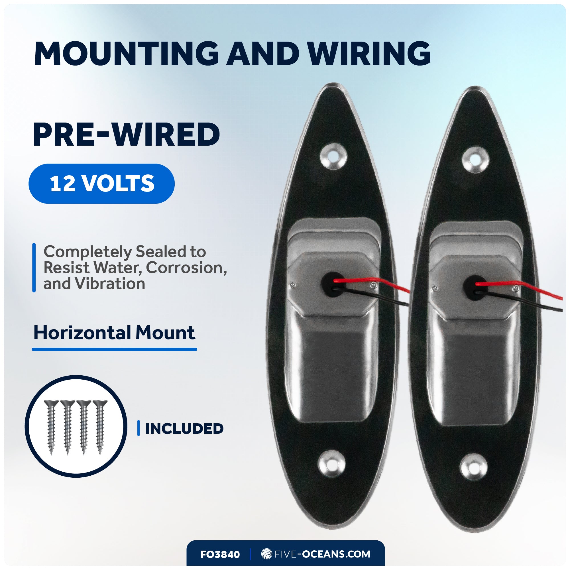 LED Bow Navigation Lights, 2NM, Flush Mount, Red/Green - FO3840