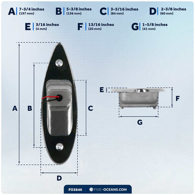 LED Navigation Side Lights, Vertical Flush Mount, 12V DC - 2NM - FO3840 - Five Oceans