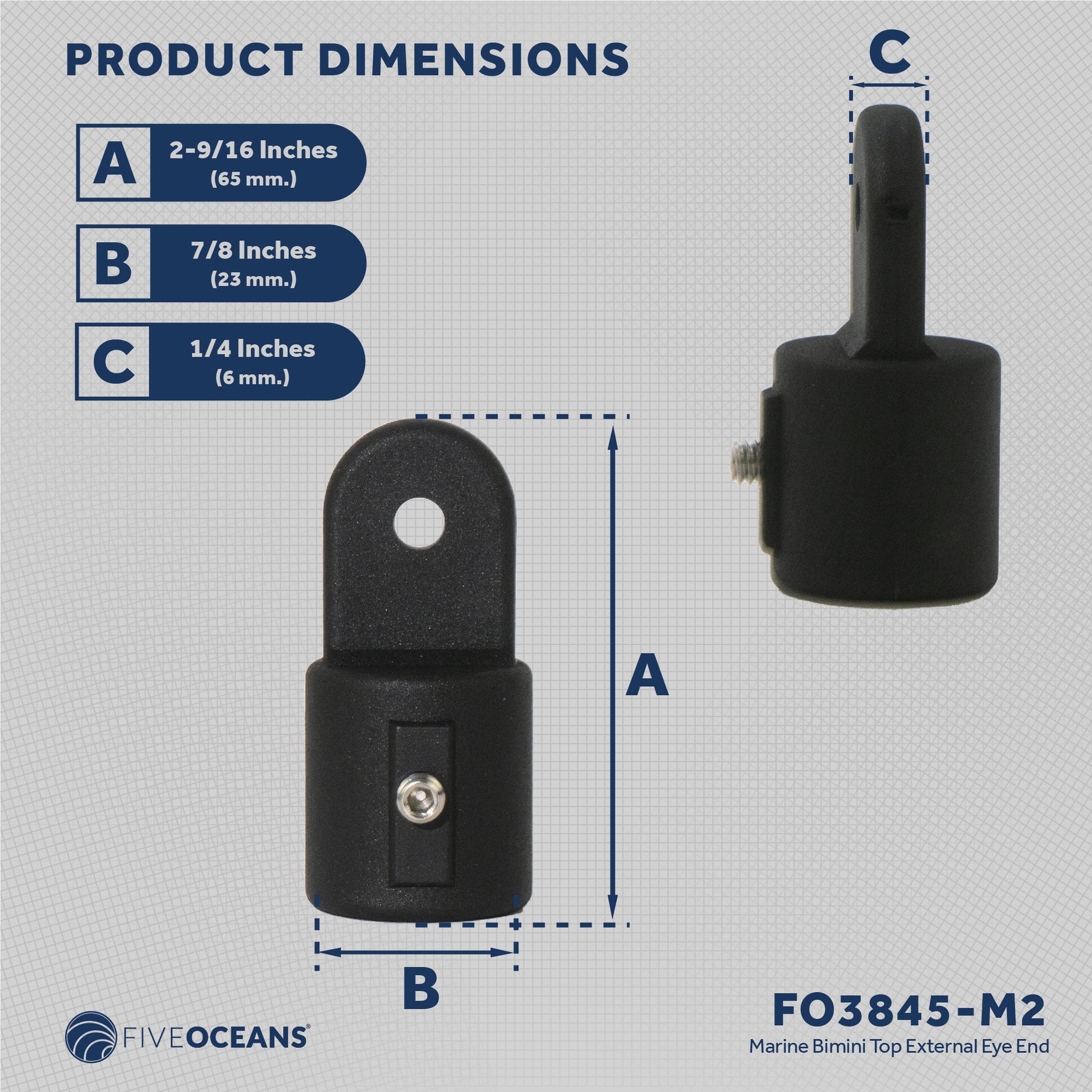 Bimini Top Hardware 7/8" External End Eye, Black Nylon - 2-Pack - FO3845-M2 - Five Oceans