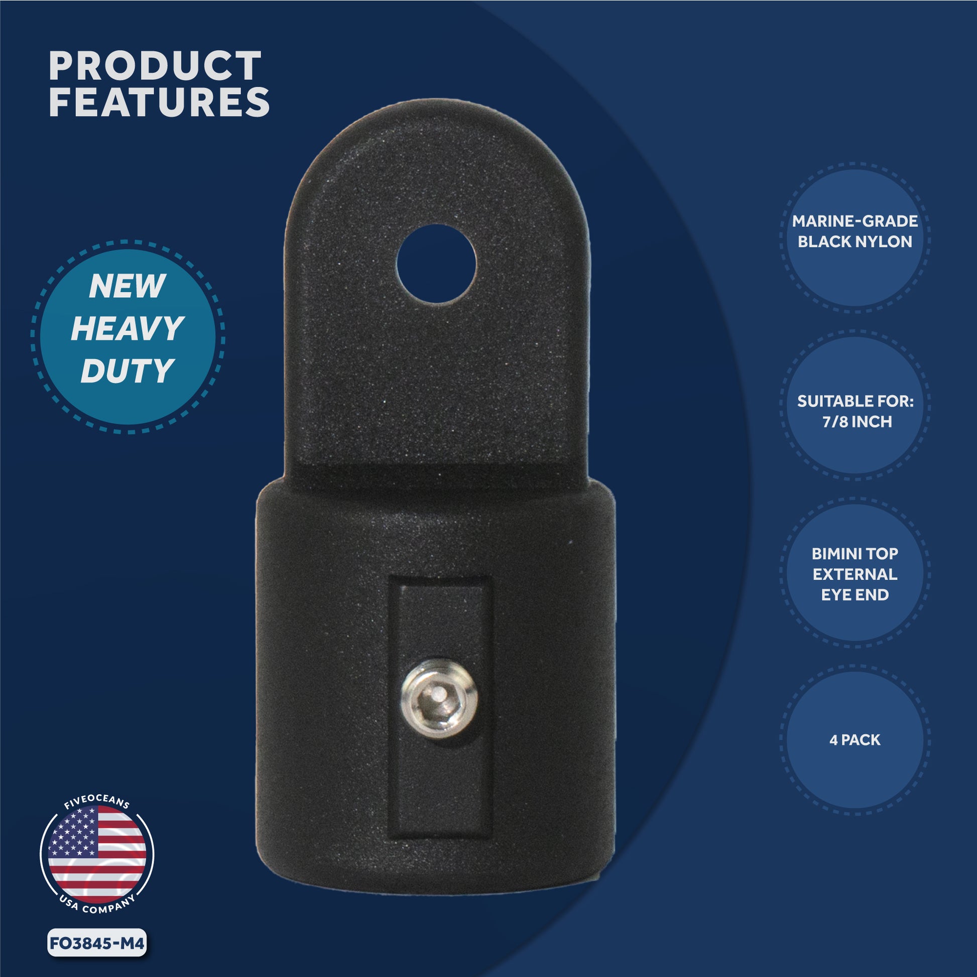 Bimini Top Hardware 7/8" External End Eye, Black Nylon - 4-Pack - FO3845-M4 - Five Oceans