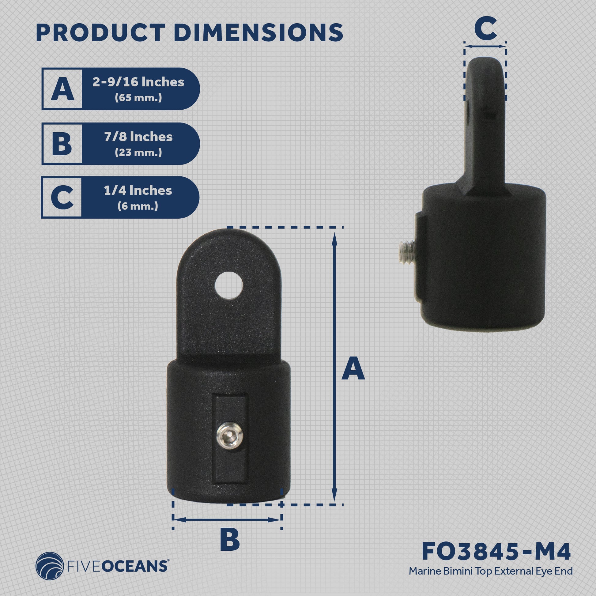 Bimini Top Hardware 7/8" External End Eye, Black Nylon - 4-Pack - FO3845-M4 - Five Oceans