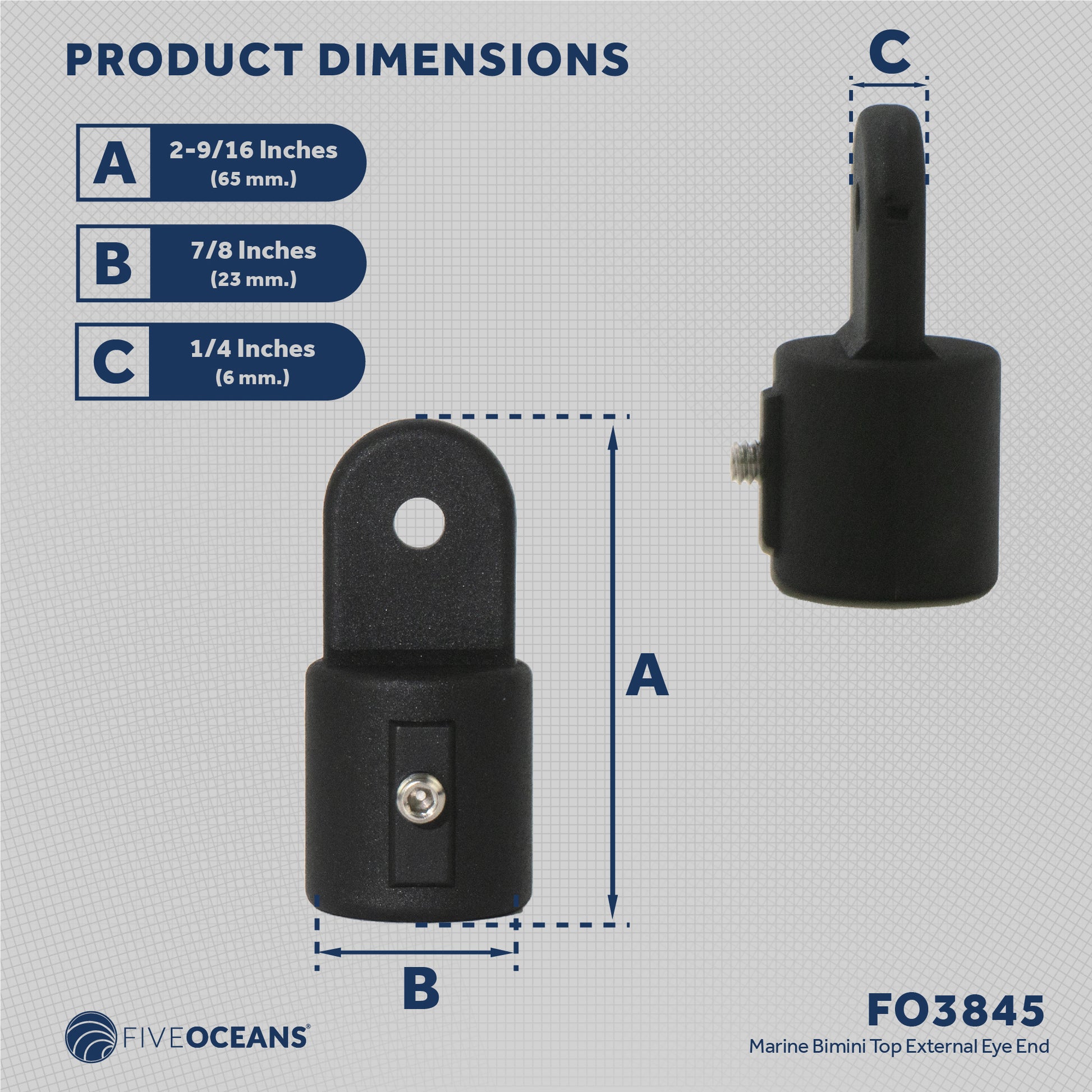 Bimini Top Hardware 7/8" External End Eye, Black Nylon - FO3845 - Five Oceans