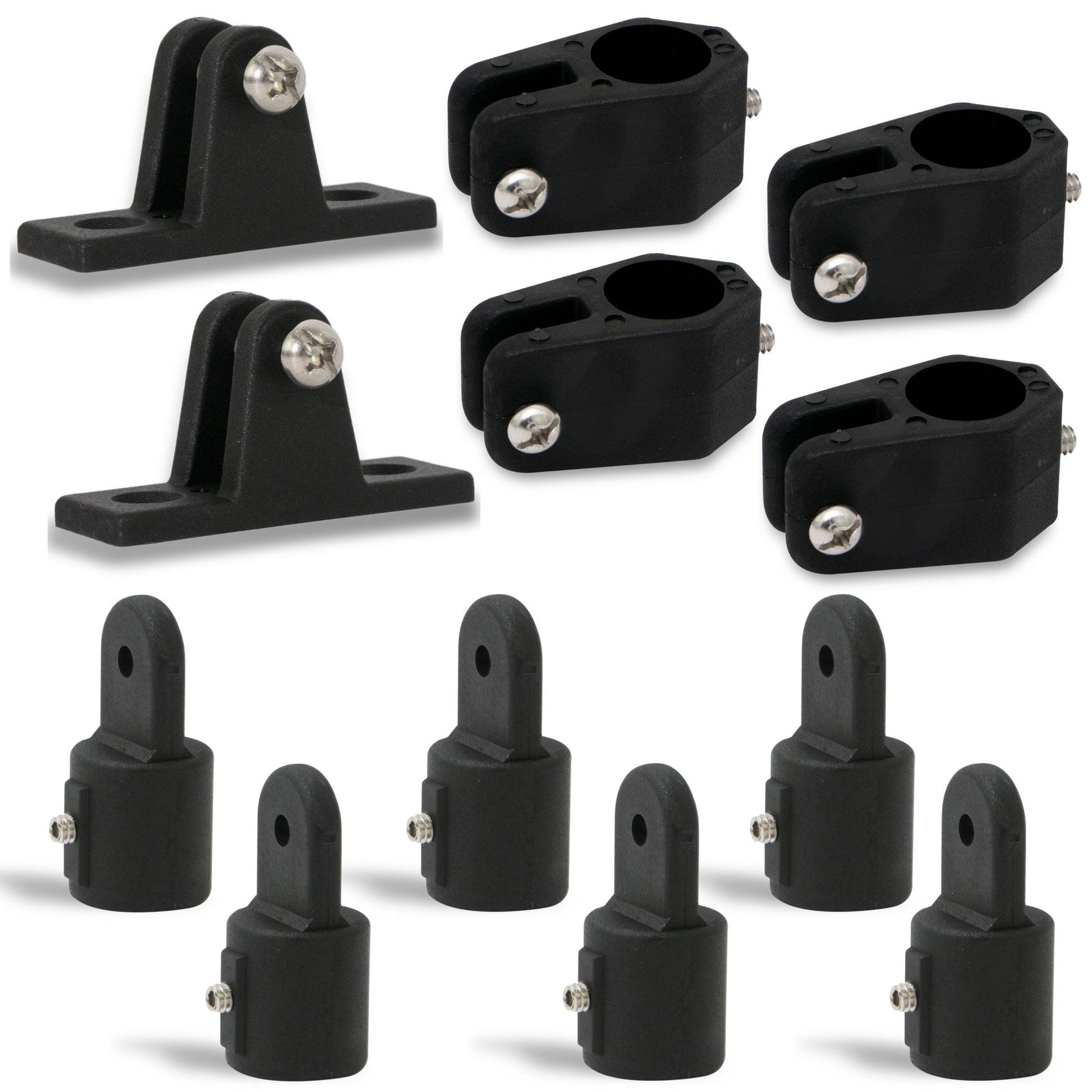 2 Bow Bimini Top Hardware Set 8 Piece, Fitting Fit 7/8", Black Nylon - FO3847-C2 - Five Oceans