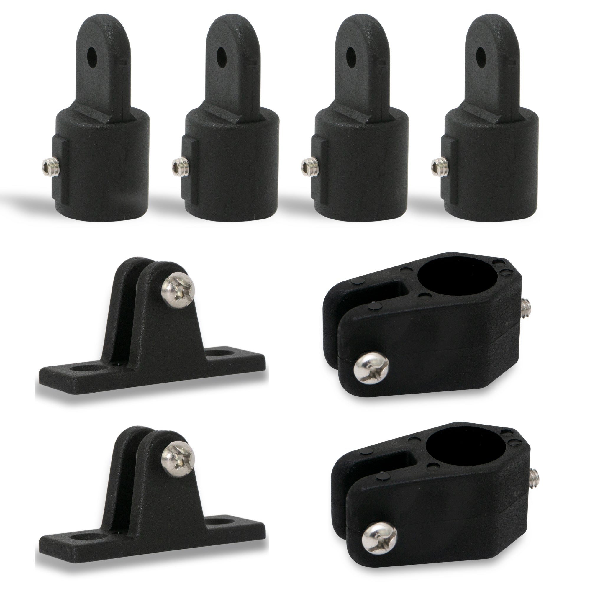 7/8" Tubing - 2-Bow Bimini Top Hardware Set, 8-Piece, Black Nylon - FO3847-C2 - Five Oceans