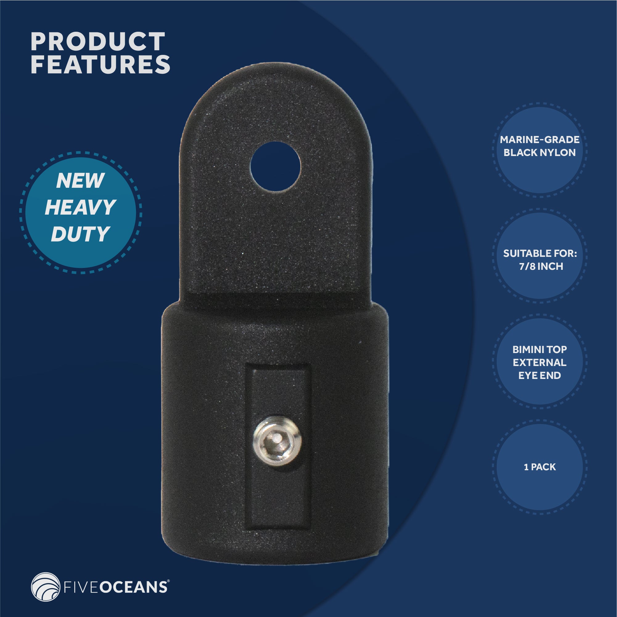 7/8" Tubing - 2-Bow Bimini Top Hardware Set, 8-Piece, Black Nylon - FO3847-C2 - Five Oceans