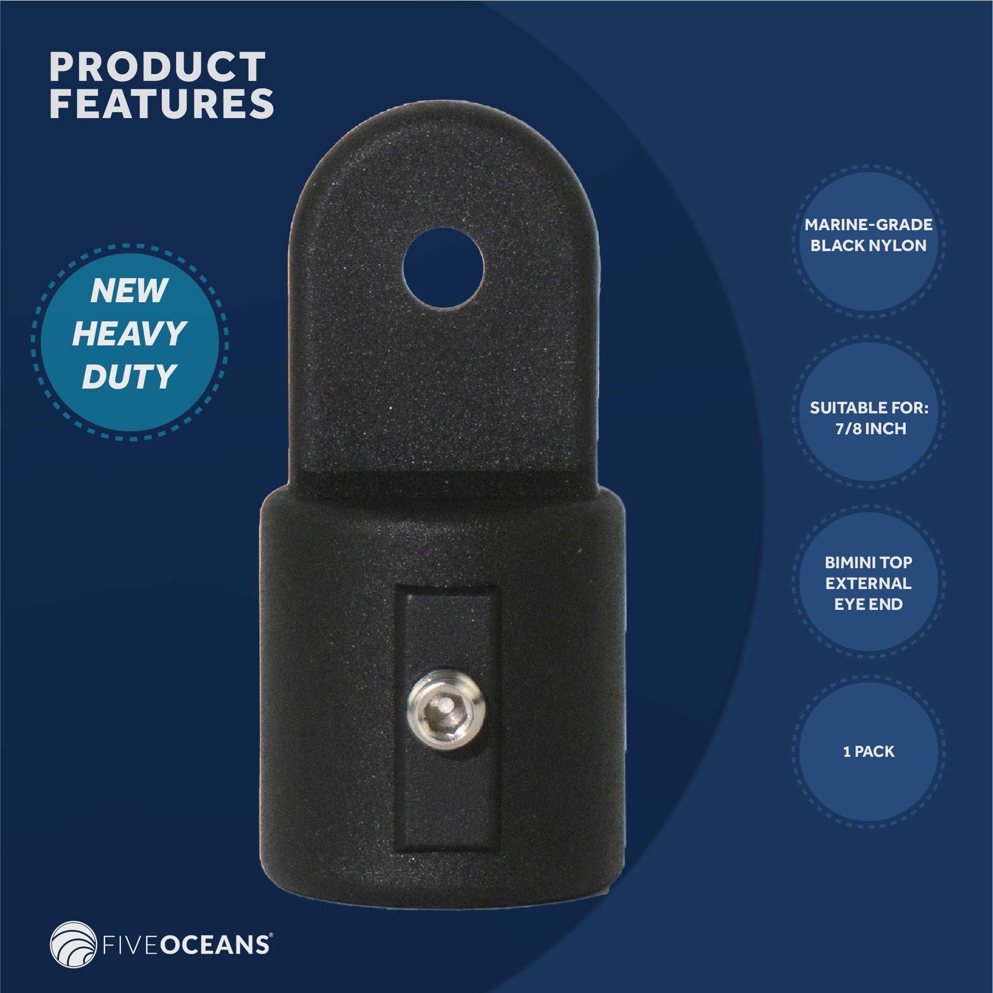 7/8" Tubing - 2-Bow Bimini Top Hardware Set, 8-Piece, Black Nylon - FO3847-C2 - Five Oceans