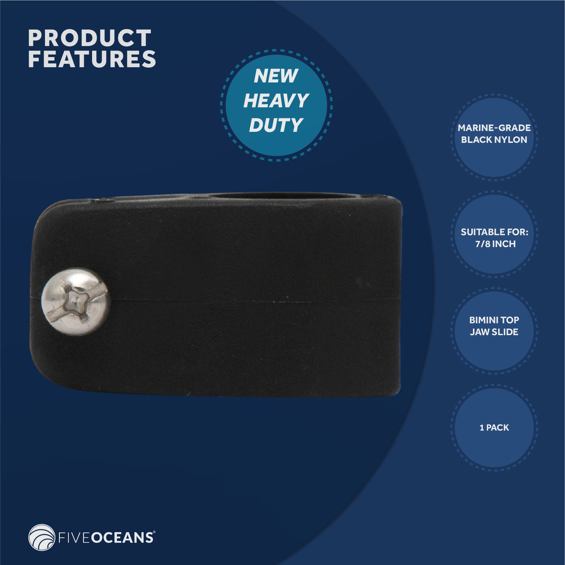 7/8" Tubing - 2-Bow Bimini Top Hardware Set, 8-Piece, Black Nylon - FO3847-C2 - Five Oceans