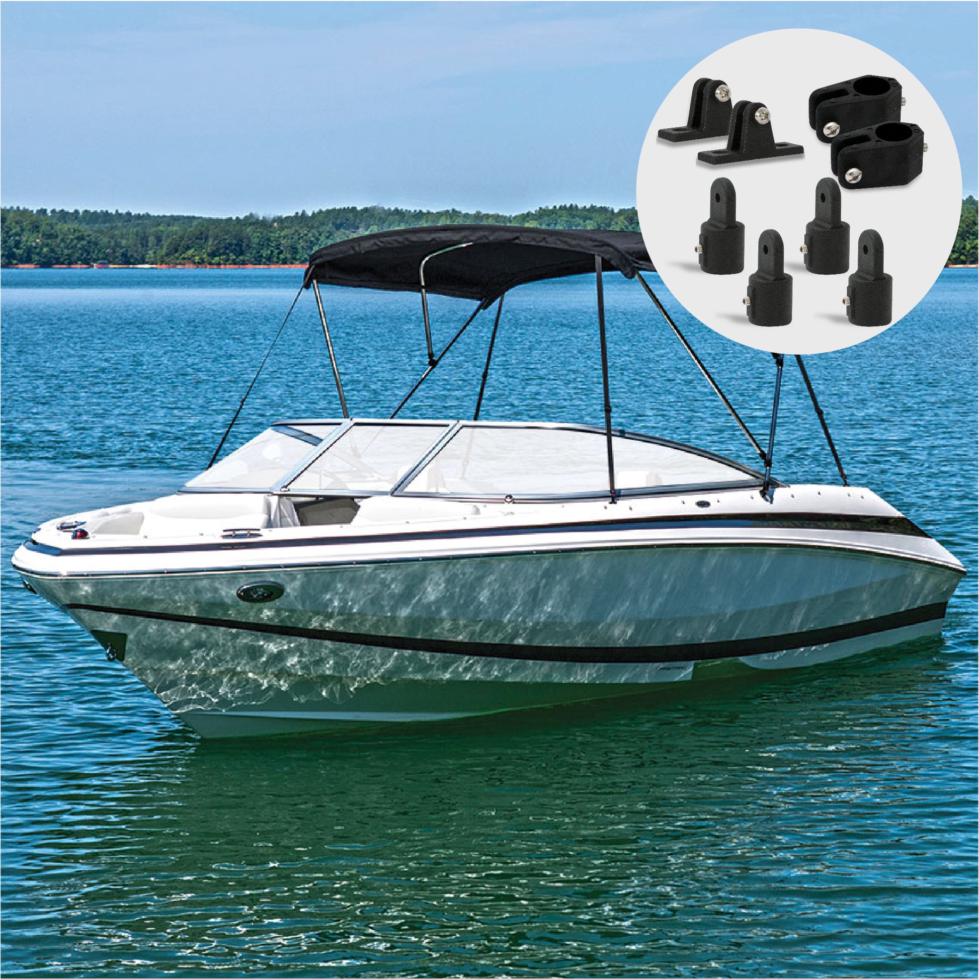 7/8" Tubing - 2-Bow Bimini Top Hardware Set, 8-Piece, Black Nylon - FO3847-C2 - Five Oceans