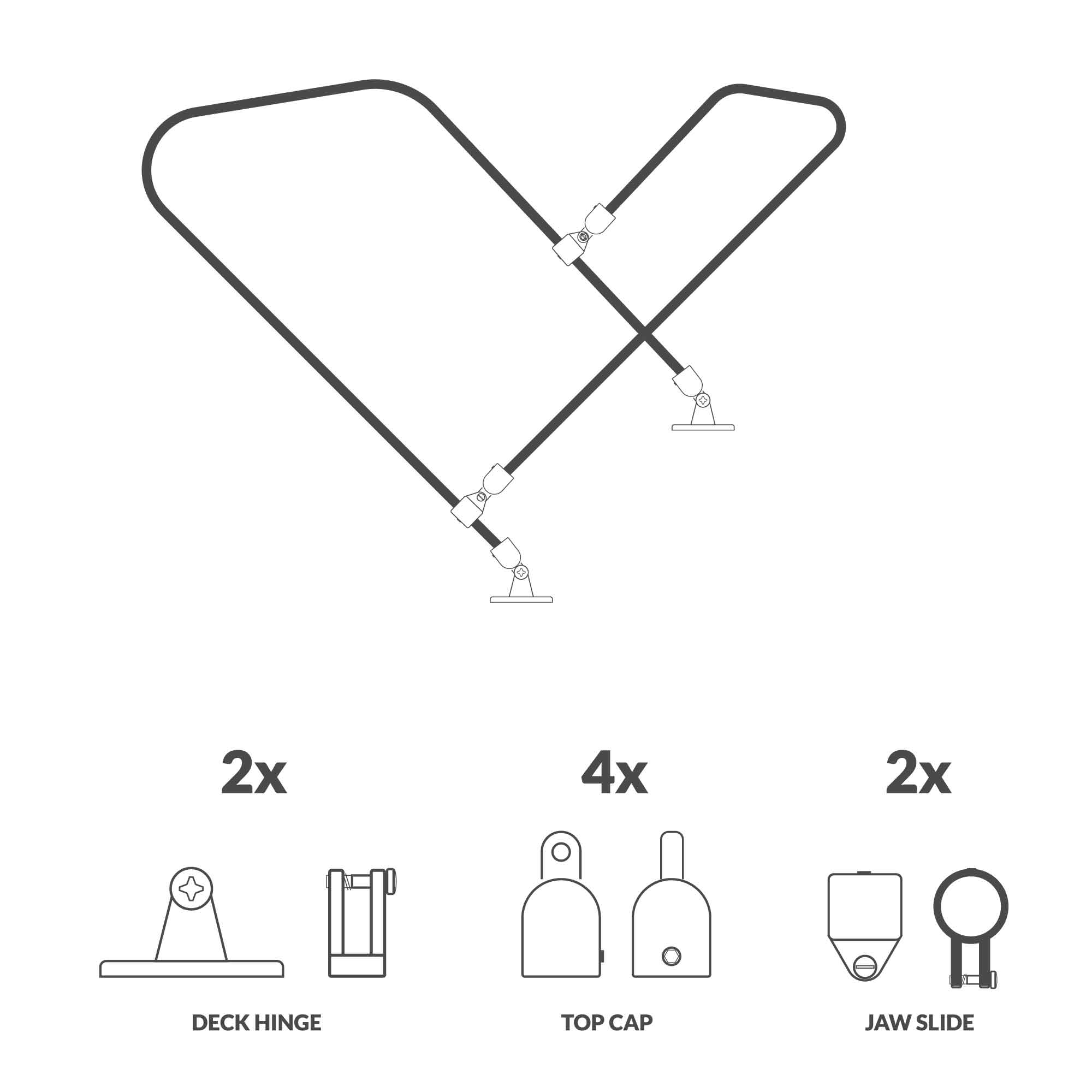 7/8" Tubing - 2-Bow Bimini Top Hardware Set, 8-Piece, Black Nylon - FO3847-C2 - Five Oceans