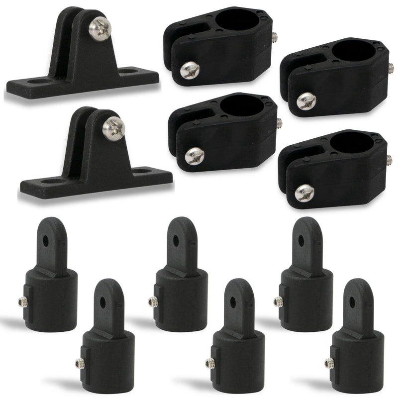 2 Bow Bimini Top Hardware Set 12 Piece, Fitting Fit 7/8", Black Nylon - FO3847-C3 - Five Oceans