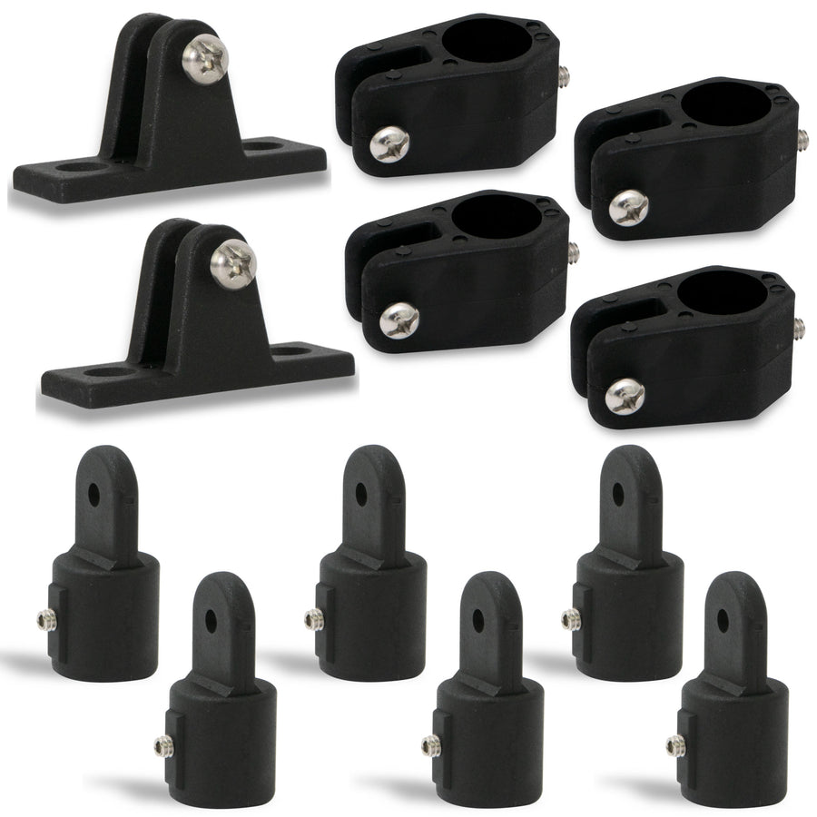 2 Bow Bimini Top Hardware Set 12 Piece, Fitting Fit 7/8", Black Nylon - FO3847-C3 - Five Oceans