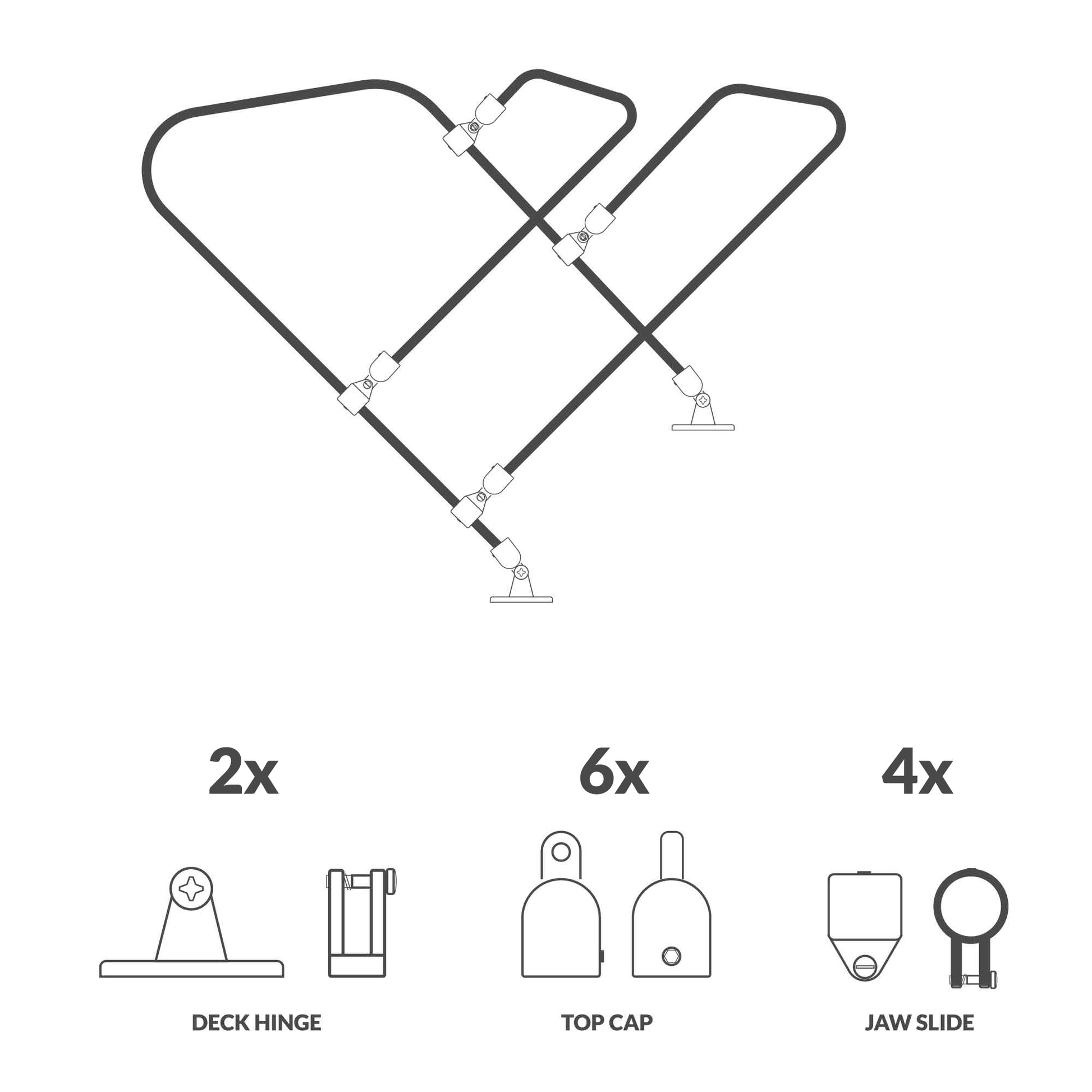 2 Bow Bimini Top Hardware Set 12 Piece, Fitting Fit 7/8", Black Nylon - FO3847-C3 - Five Oceans