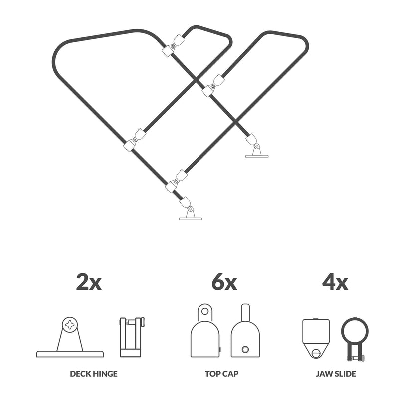 2 Bow Bimini Top Hardware Set 12 Piece, Fitting Fit 7/8", Black Nylon - FO3847-C3 - Five Oceans