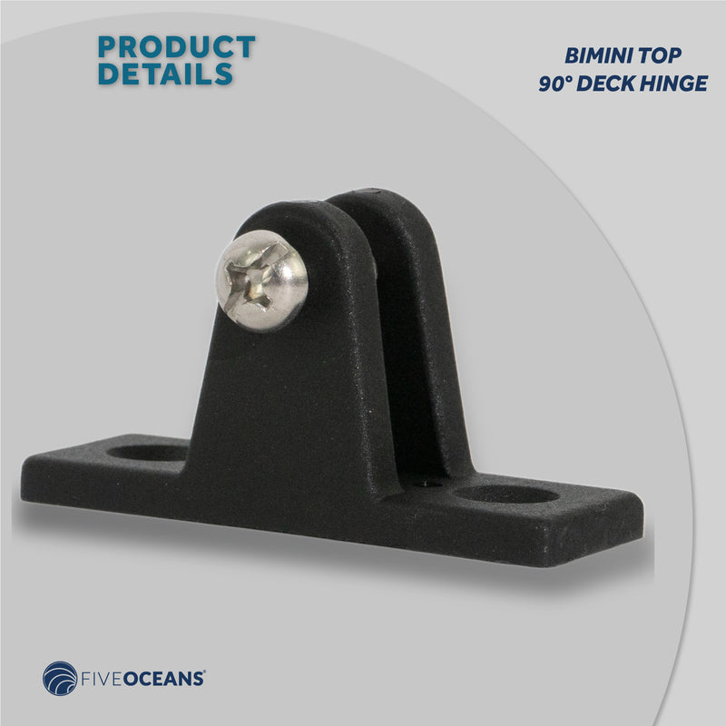 Bimini Top Hardware 90 Degree Deck Hinge with Screw Pin, Black Nylon - 2-Pack - FO3847-M2 - Five Oceans