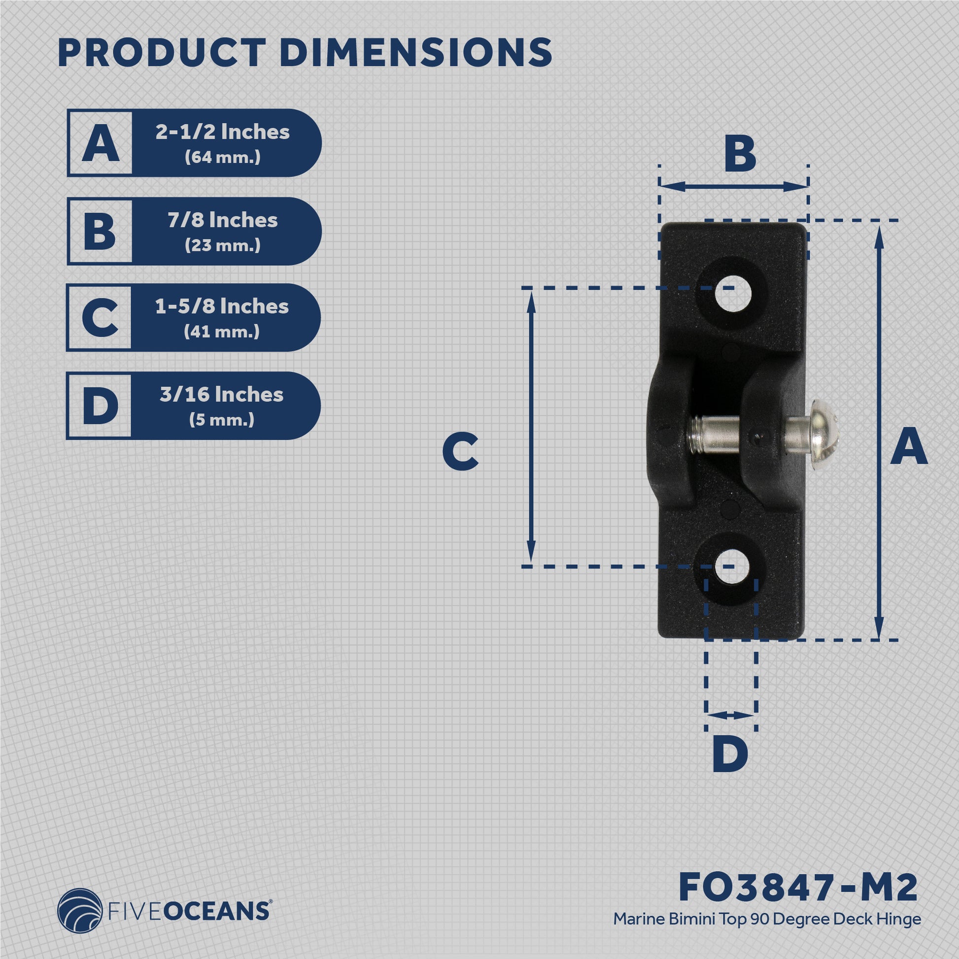 Bimini Top Hardware 90 Degree Deck Hinge with Screw Pin, Black Nylon - 2-Pack - FO3847-M2 - Five Oceans
