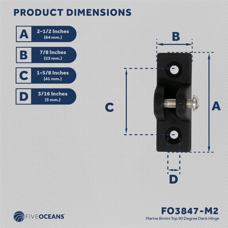 Bimini Top Hardware 90 Degree Deck Hinge with Screw Pin, Black Nylon - 2-Pack - FO3847-M2 - Five Oceans