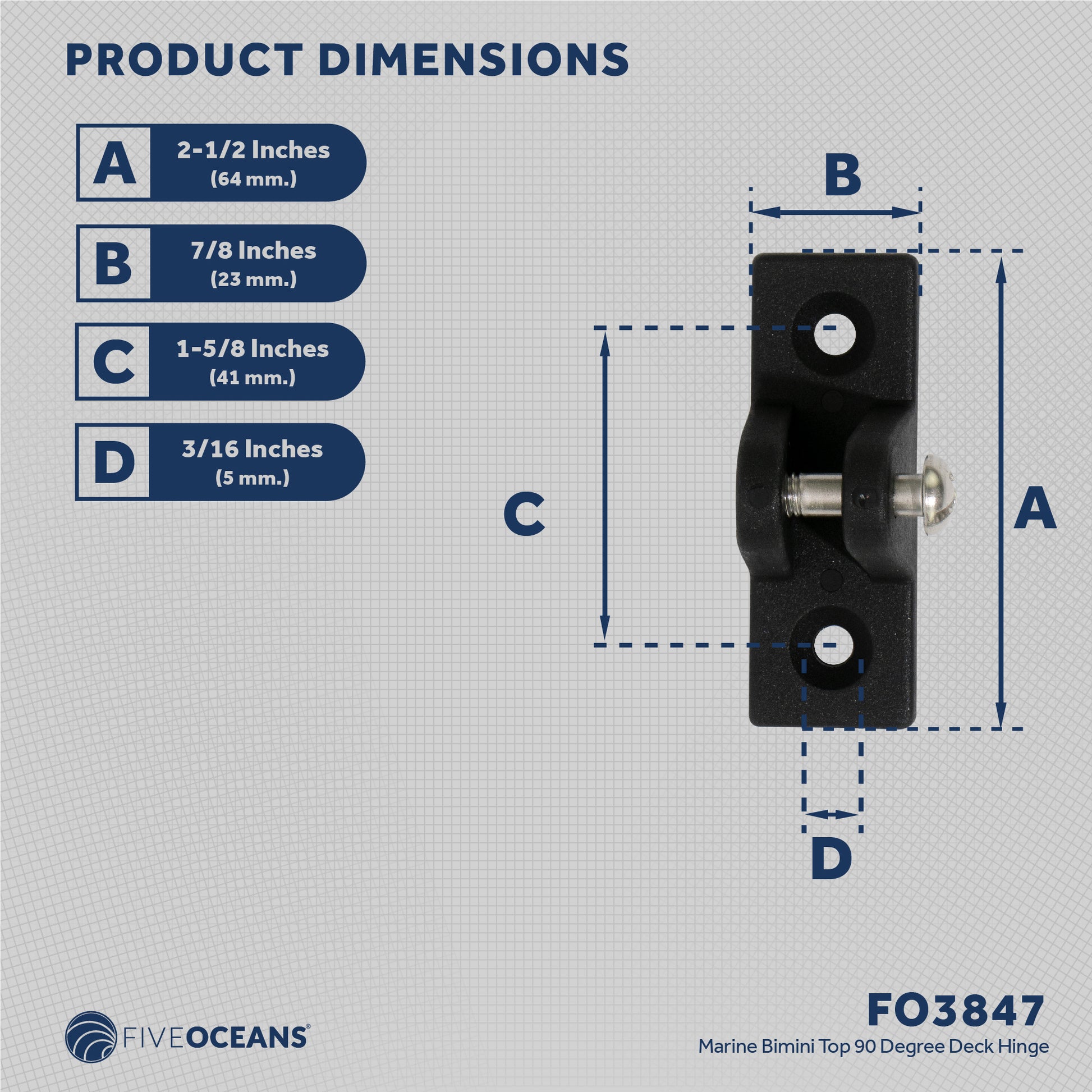 Bimini Top Hardware 90 Degree Deck Hinge with Screw Pin, Black Nylon - FO3847 - Five Oceans