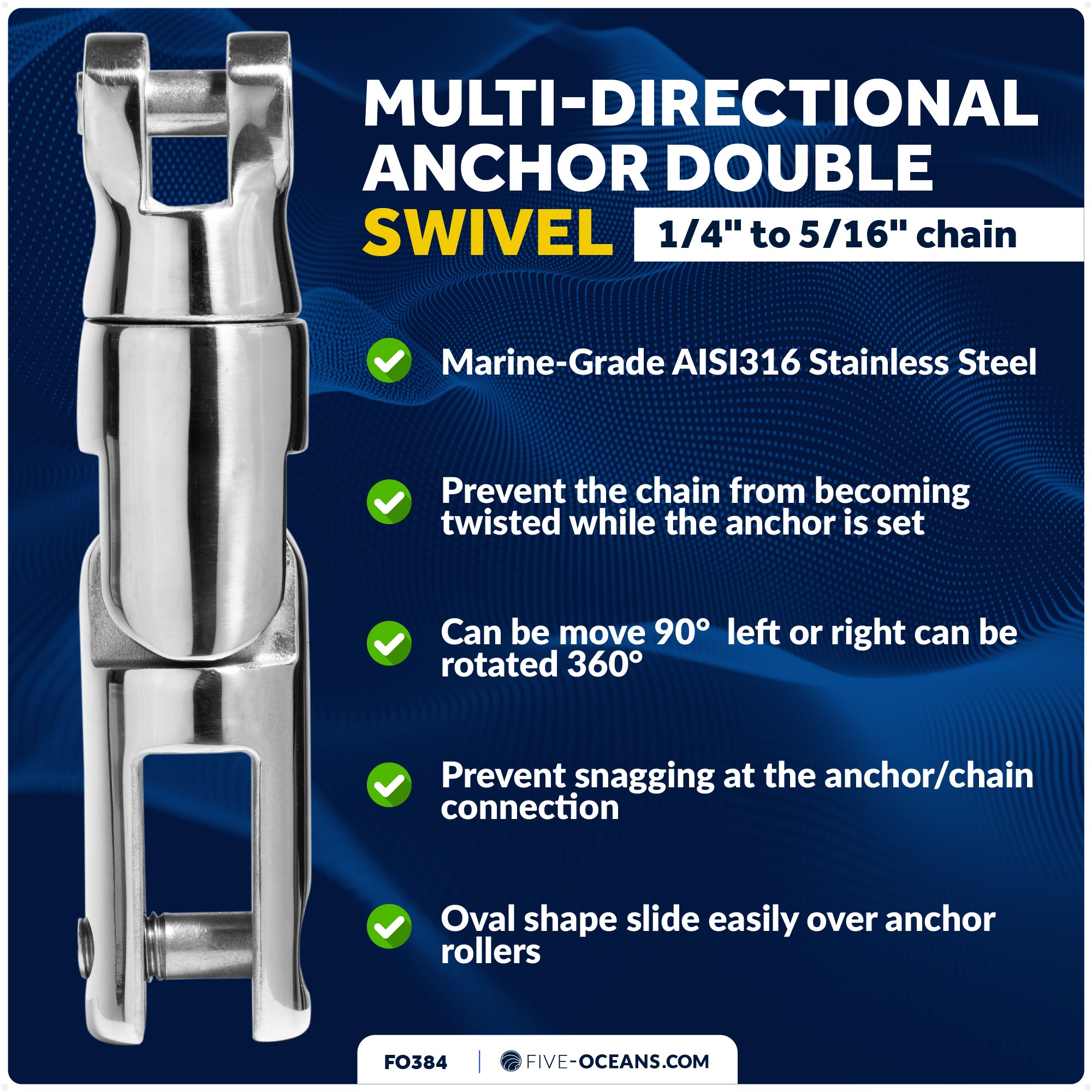 Multidirectional Boat Anchor Swivel for 1/4" to 5/16" Chain, Stainless Steel – FO384 - Five Oceans