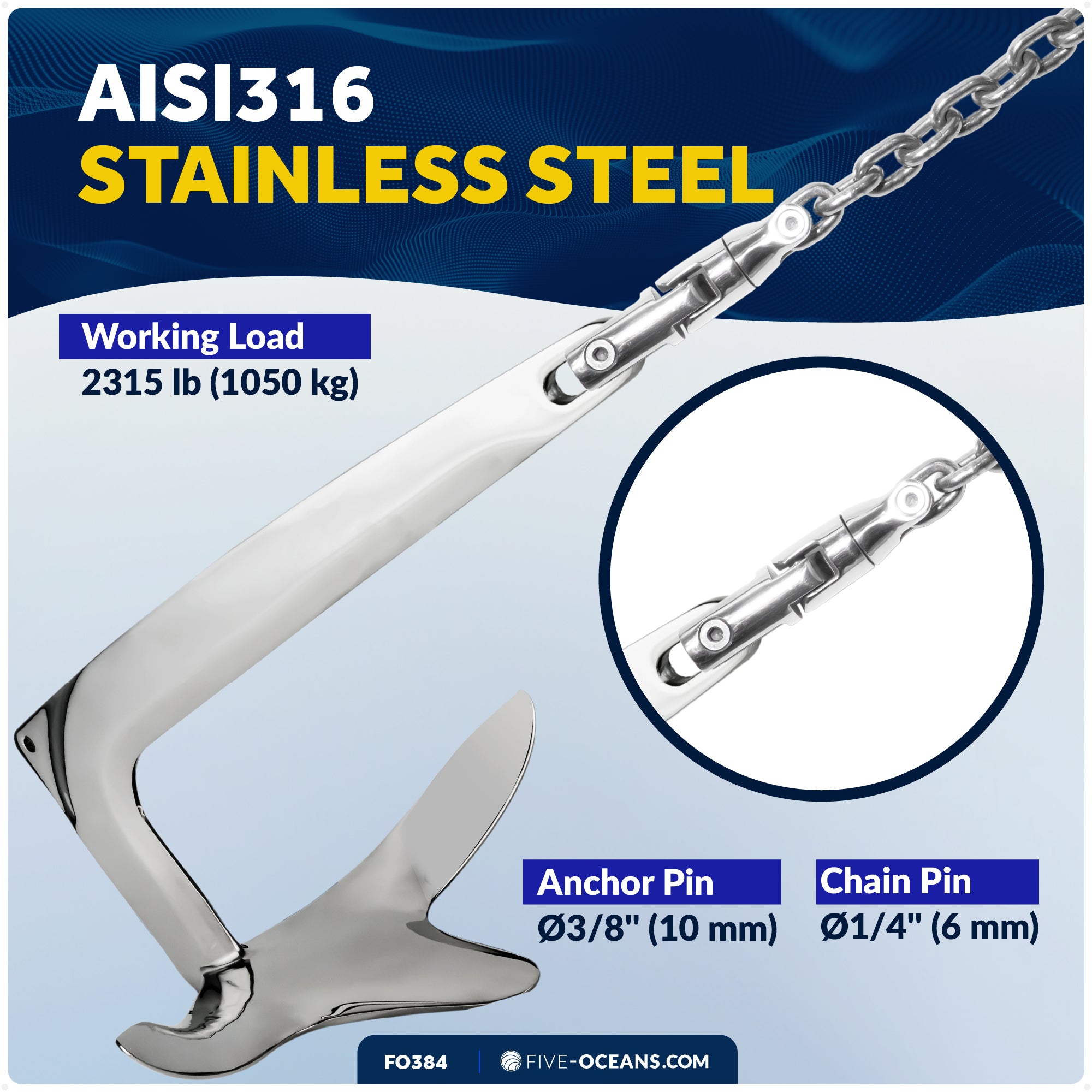 Multidirectional Boat Anchor Swivel for 1/4" to 5/16" Chain, Stainless Steel – FO384 - Five Oceans