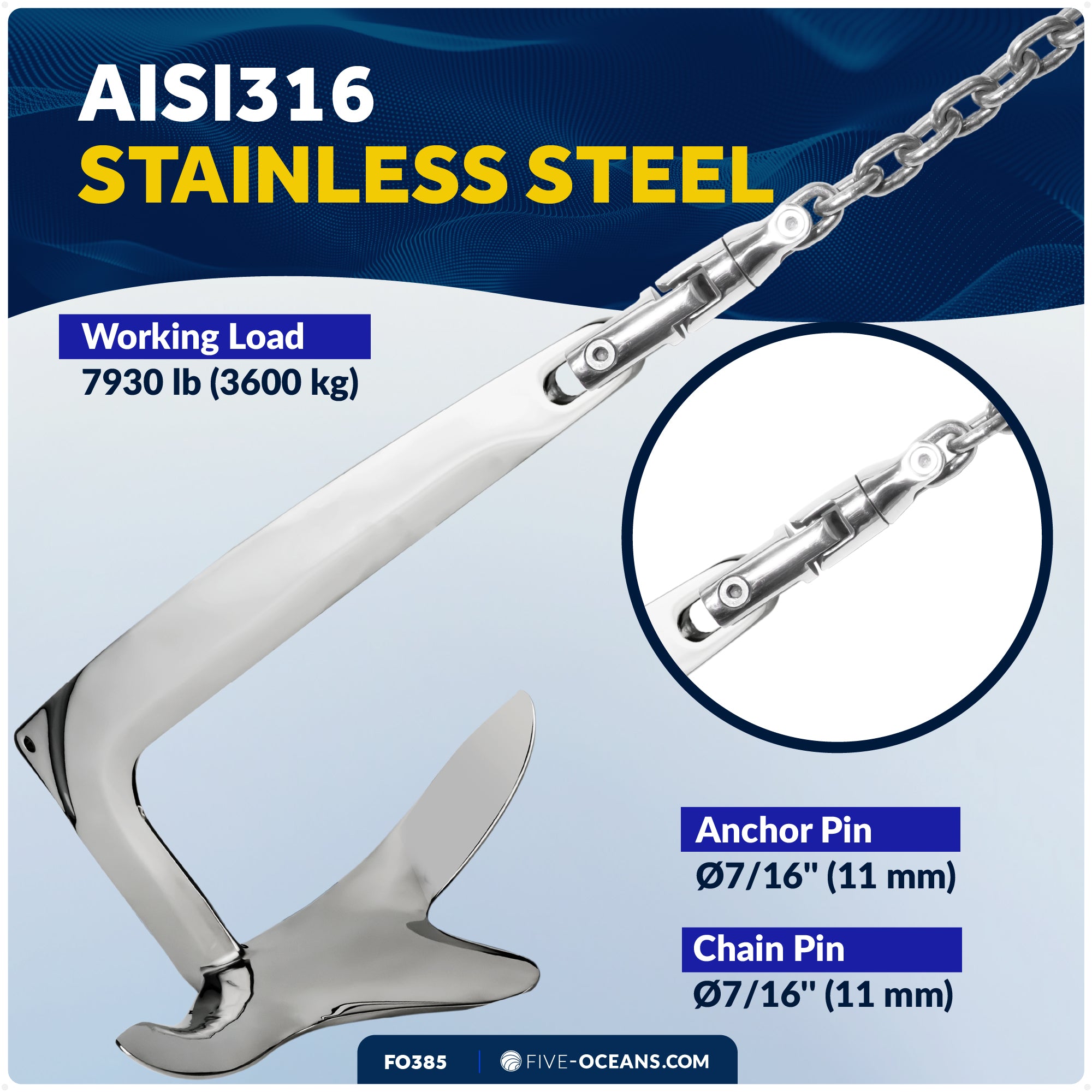 Multidirectional Boat Anchor Swivel for 3/8" to 1/2" Chain, Stainless Steel – FO385 - Five Oceans