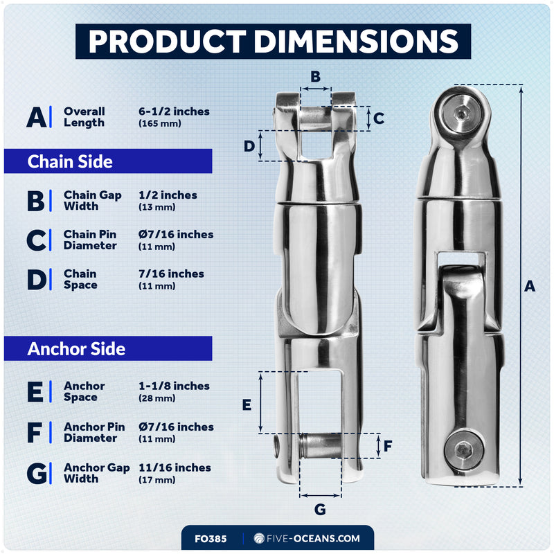 Multidirectional Boat Anchor Swivel for 3/8" to 1/2" Chain, Stainless Steel – FO385 - Five Oceans