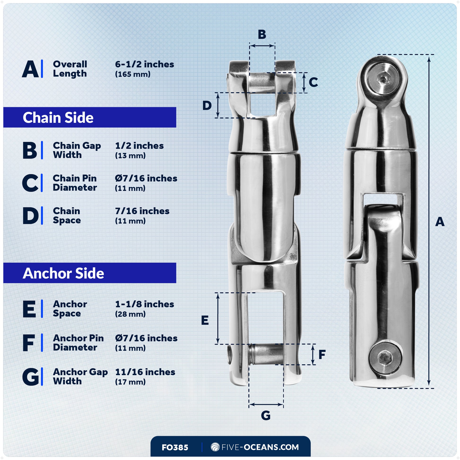 Multidirectional Boat Anchor Swivel for 3/8" to 1/2" Chain, Stainless Steel – FO385 - Five Oceans