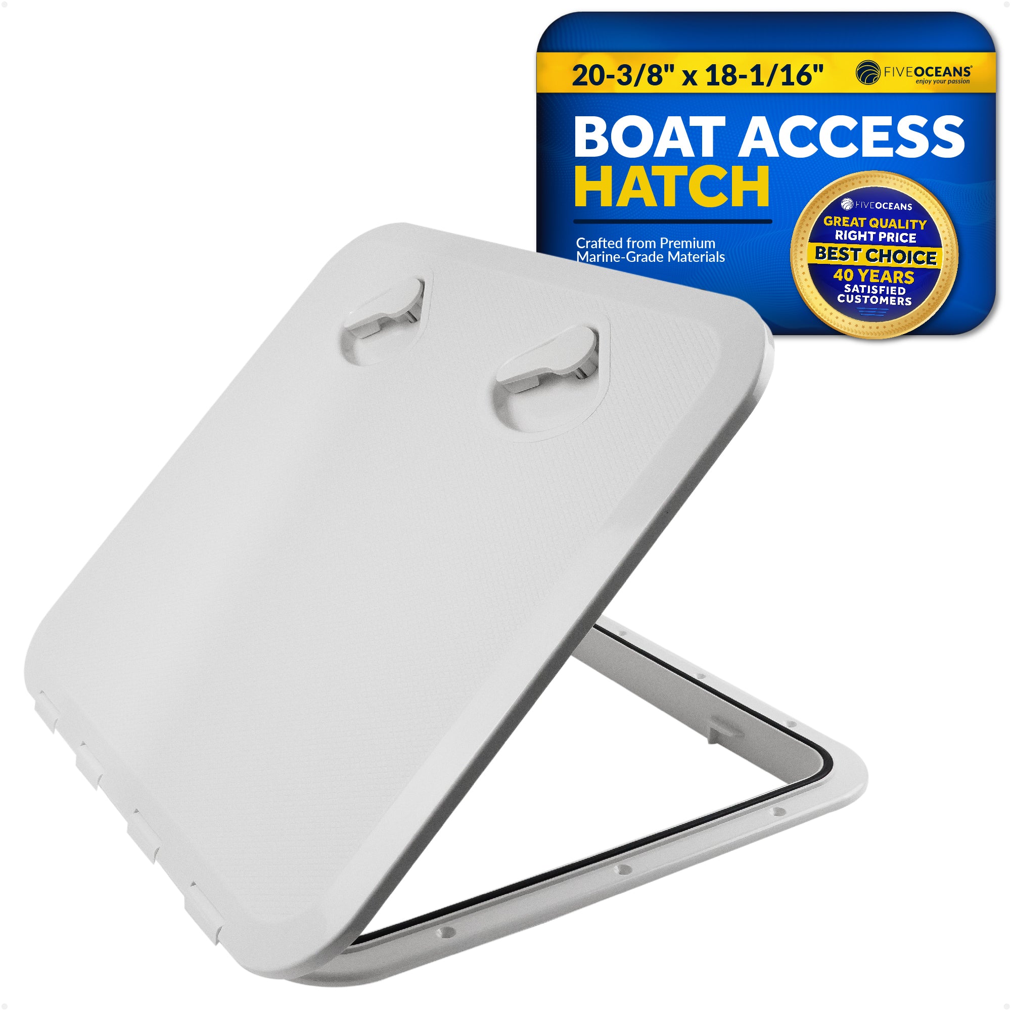 Boat Access Hatch, 20-3/8" x 18-1/16" Recessed Handle Locking System, White - FO3863 - Five Oceans