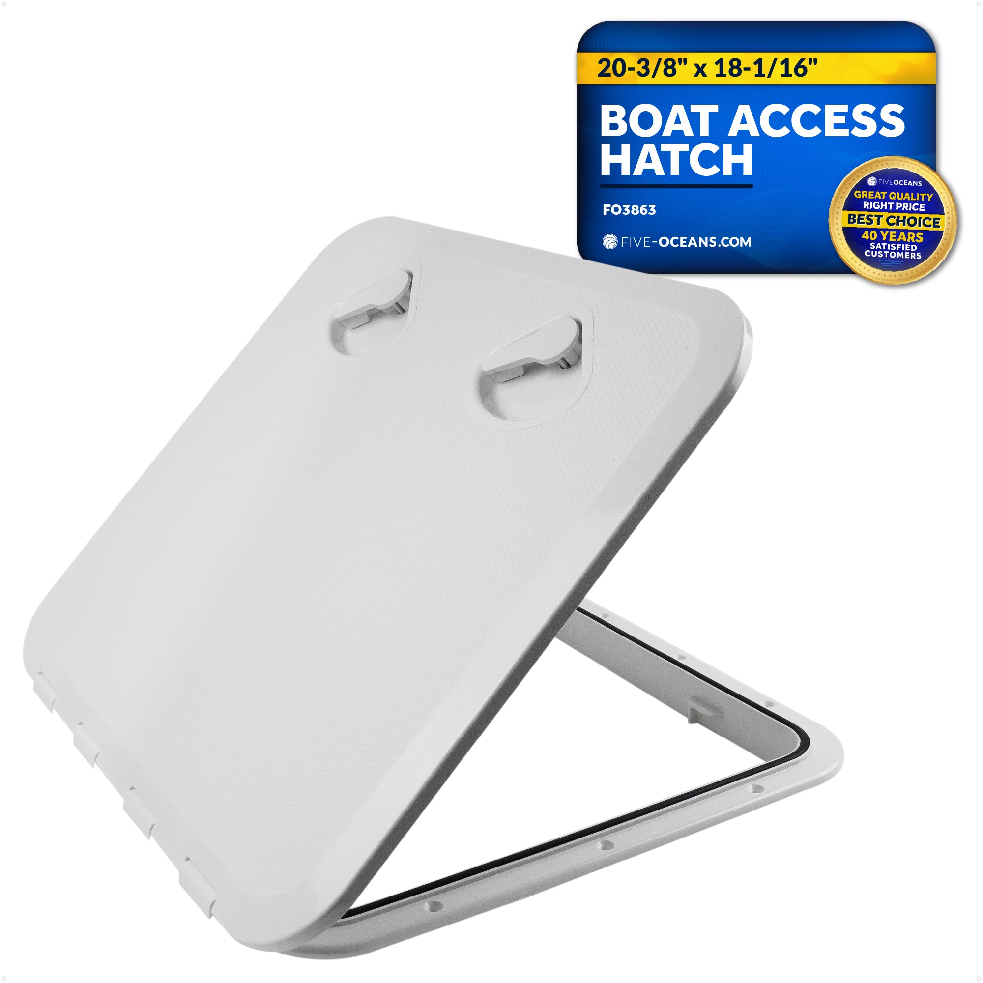 Boat Access Hatch, 20-3/8" x 18-1/16" Recessed Handle Locking System, White - FO3863