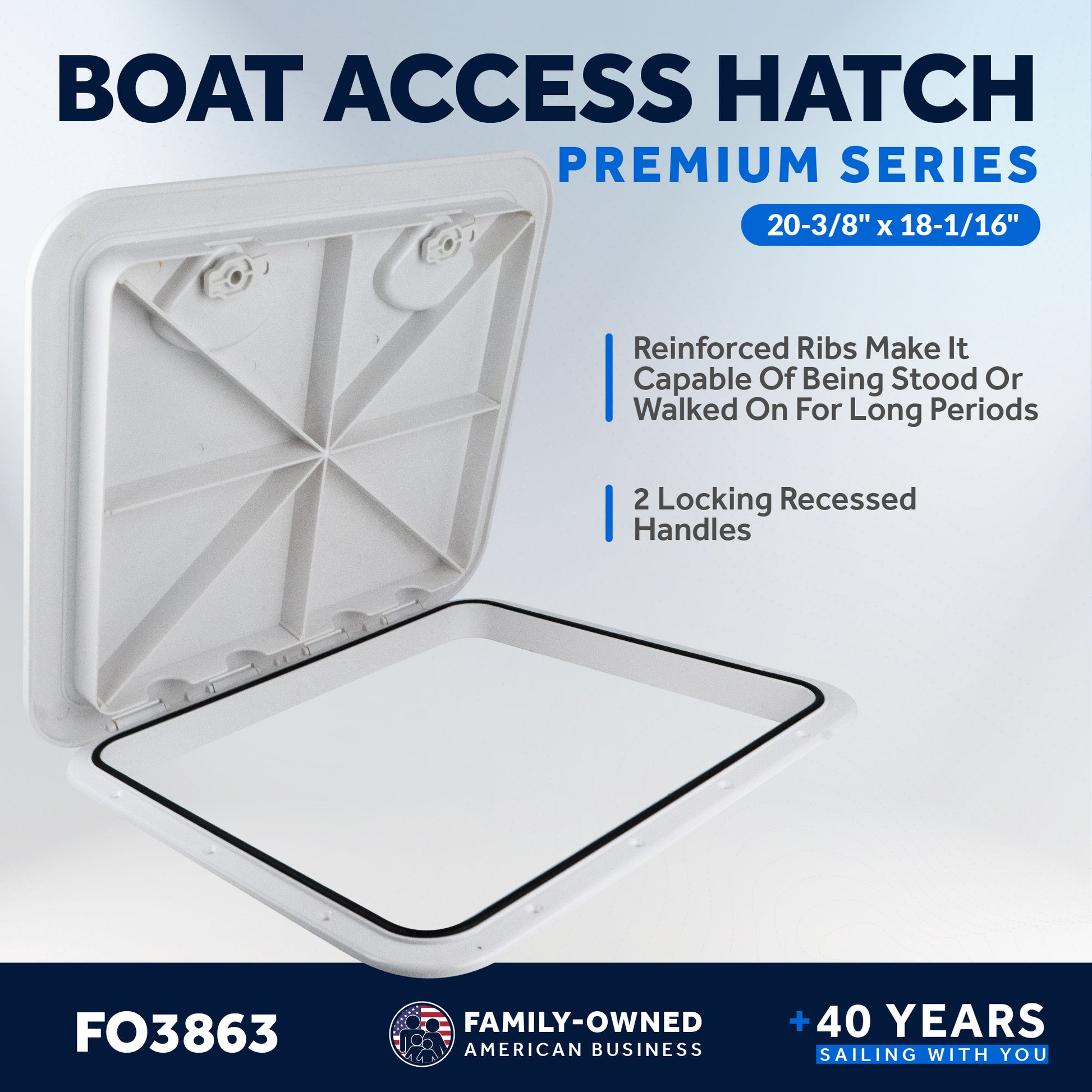 Boat Access Hatch, 20-3/8" x 18-1/16" Recessed Handle Locking System, White - FO3863 - Five Oceans