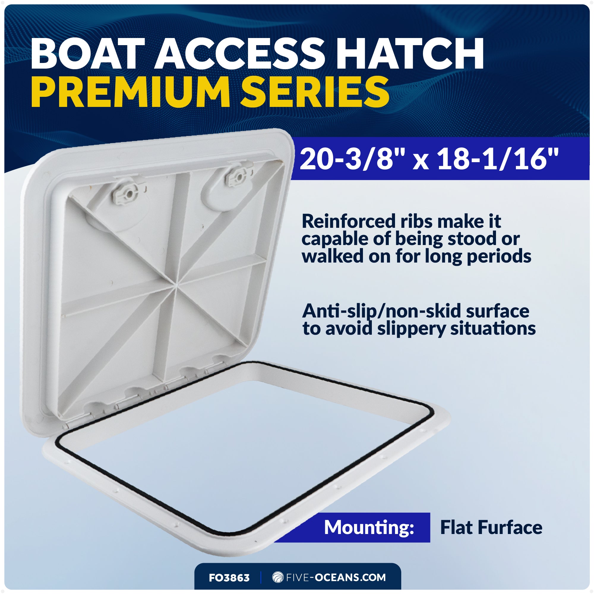 Boat Access Hatch, 20-3/8" x 18-1/16" Recessed Handle Locking System, White - FO3863