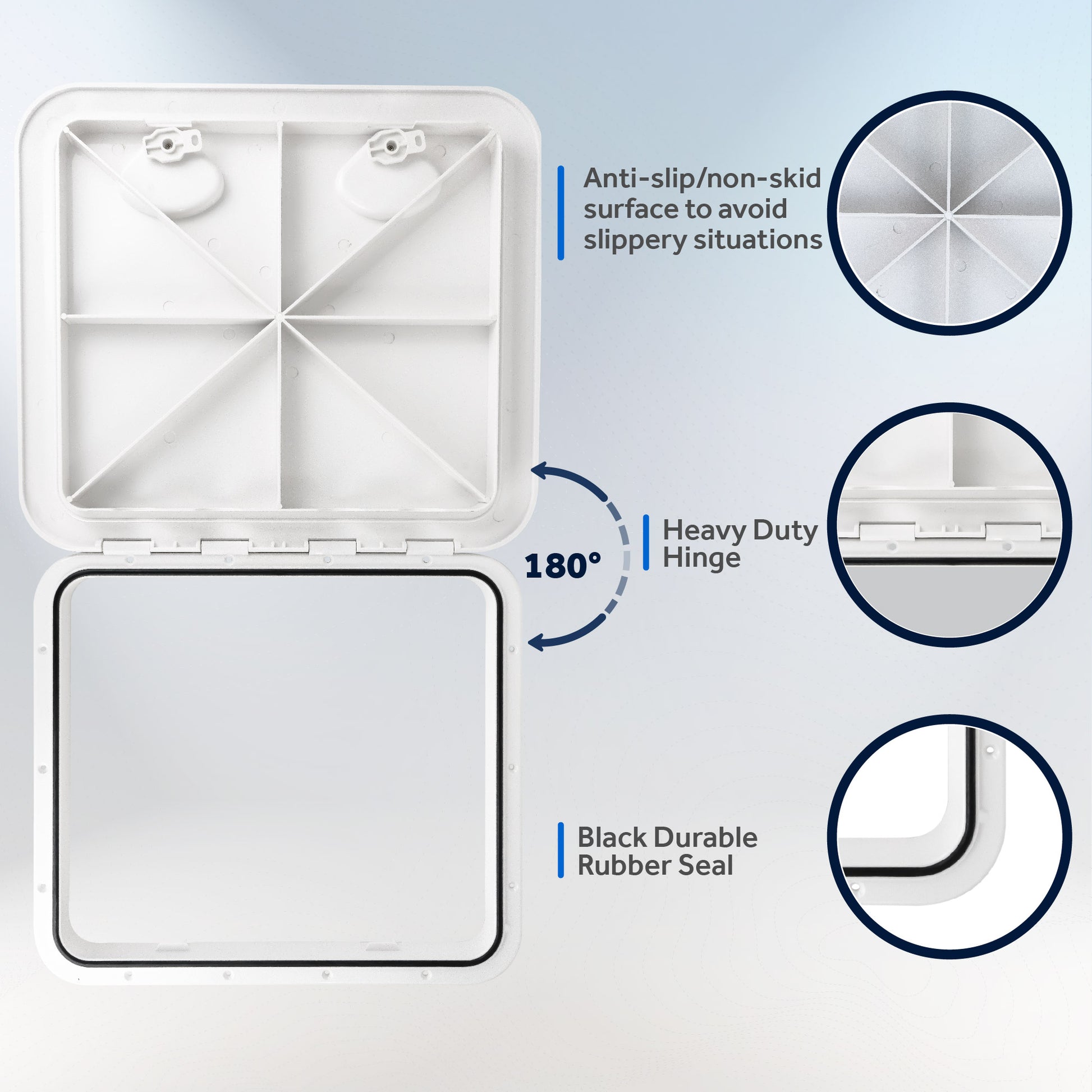 Boat Access Hatch, 20-3/8" x 18-1/16" Recessed Handle Locking System, White - FO3863 - Five Oceans