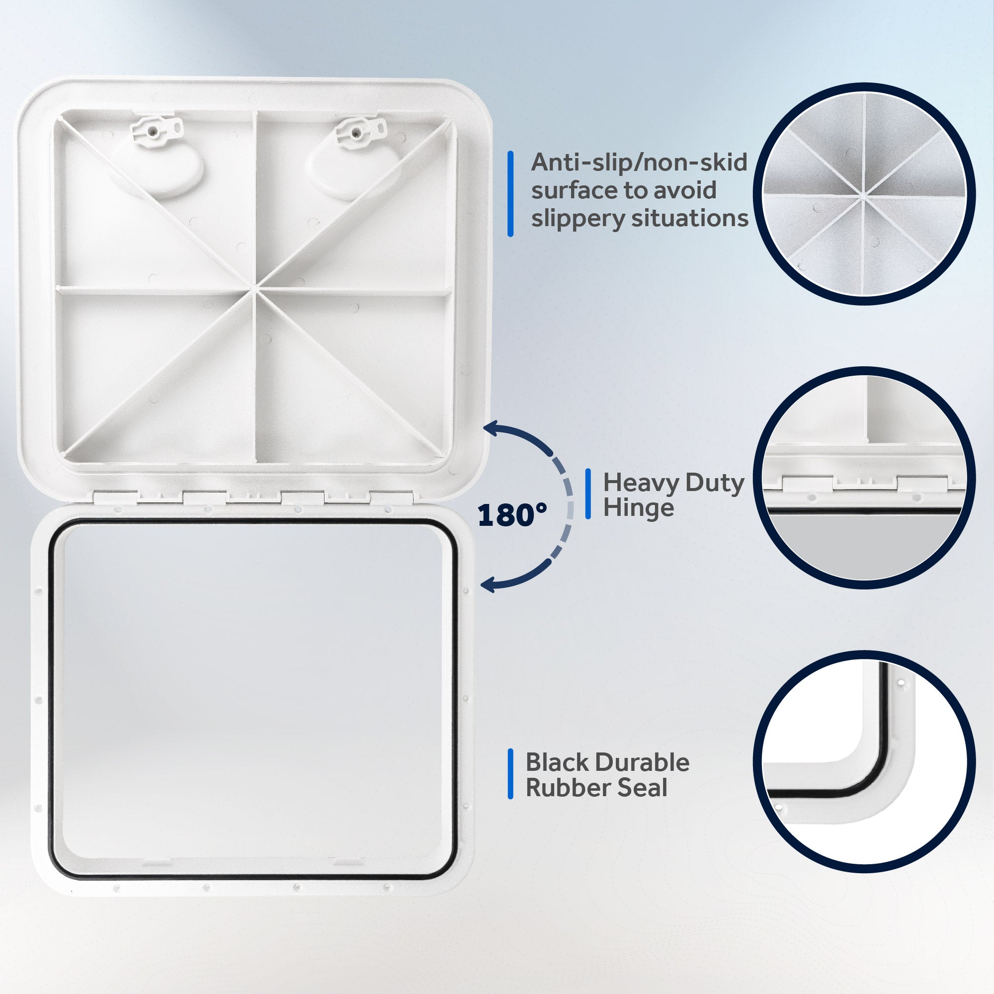 Boat Access Hatch, 20-3/8" x 18-1/16" Recessed Handle Locking System, White - FO3863 - Five Oceans
