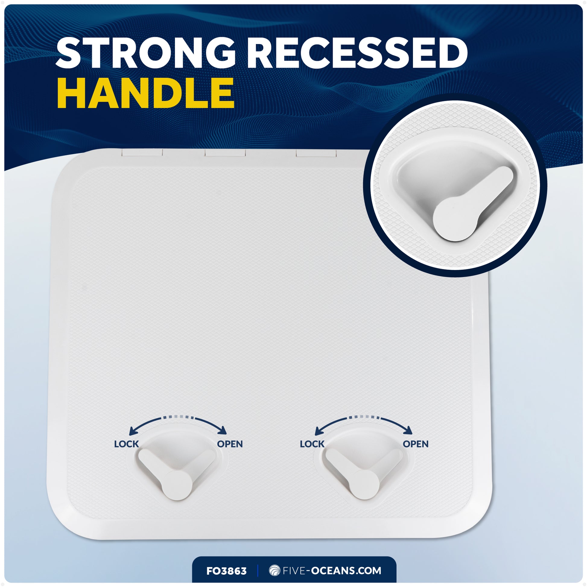 Boat Access Hatch, 20-3/8" x 18-1/16" Recessed Handle Locking System, White - FO3863 - Five Oceans