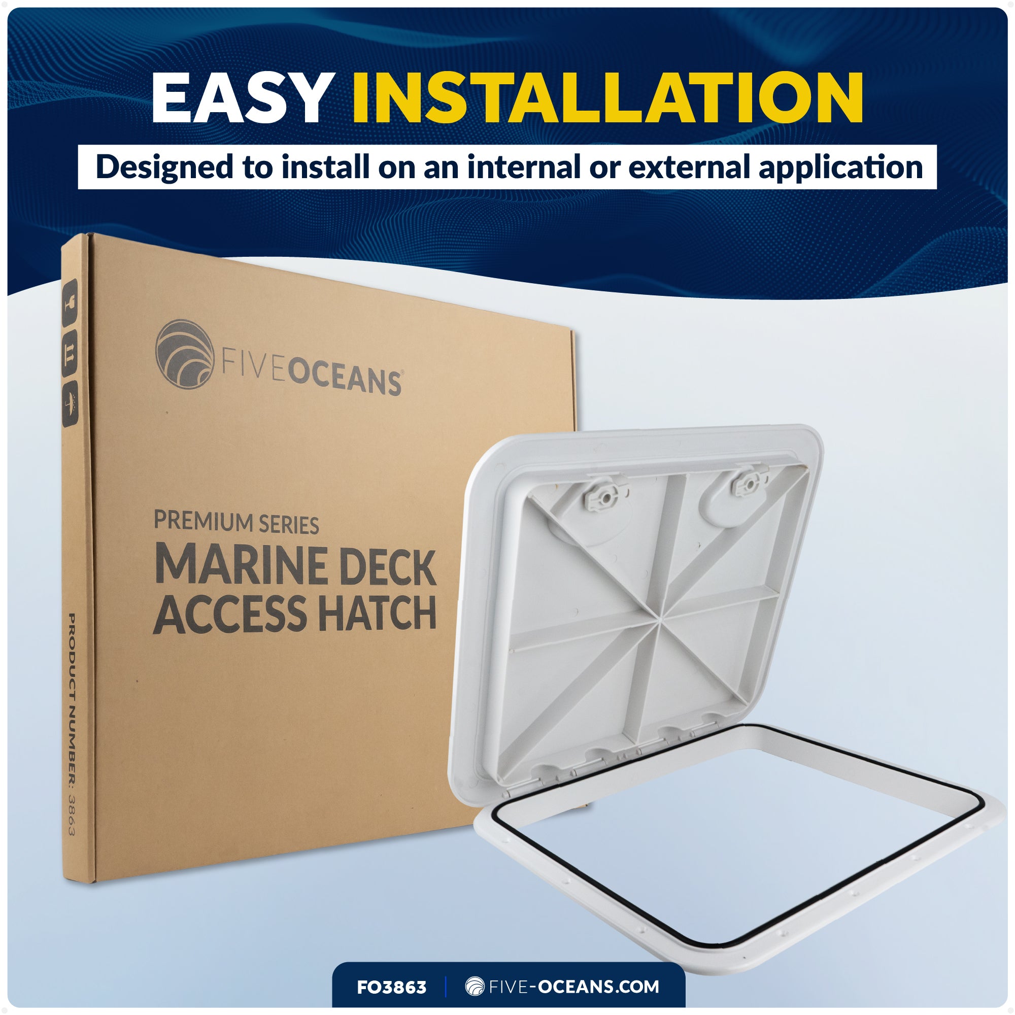 Boat Access Hatch, 20-3/8" x 18-1/16" Recessed Handle Locking System, White - FO3863 - Five Oceans