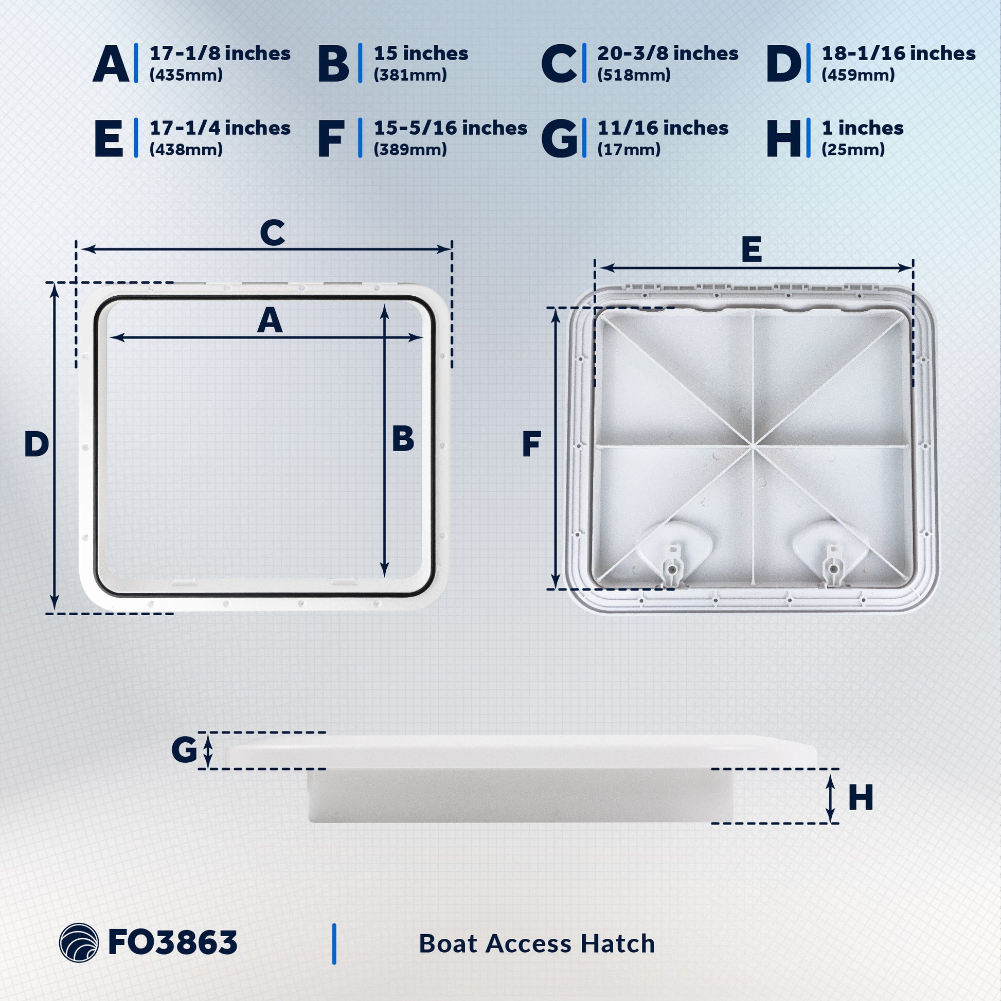 Boat Access Hatch, 20-3/8" x 18-1/16" Recessed Handle Locking System, White - FO3863 - Five Oceans