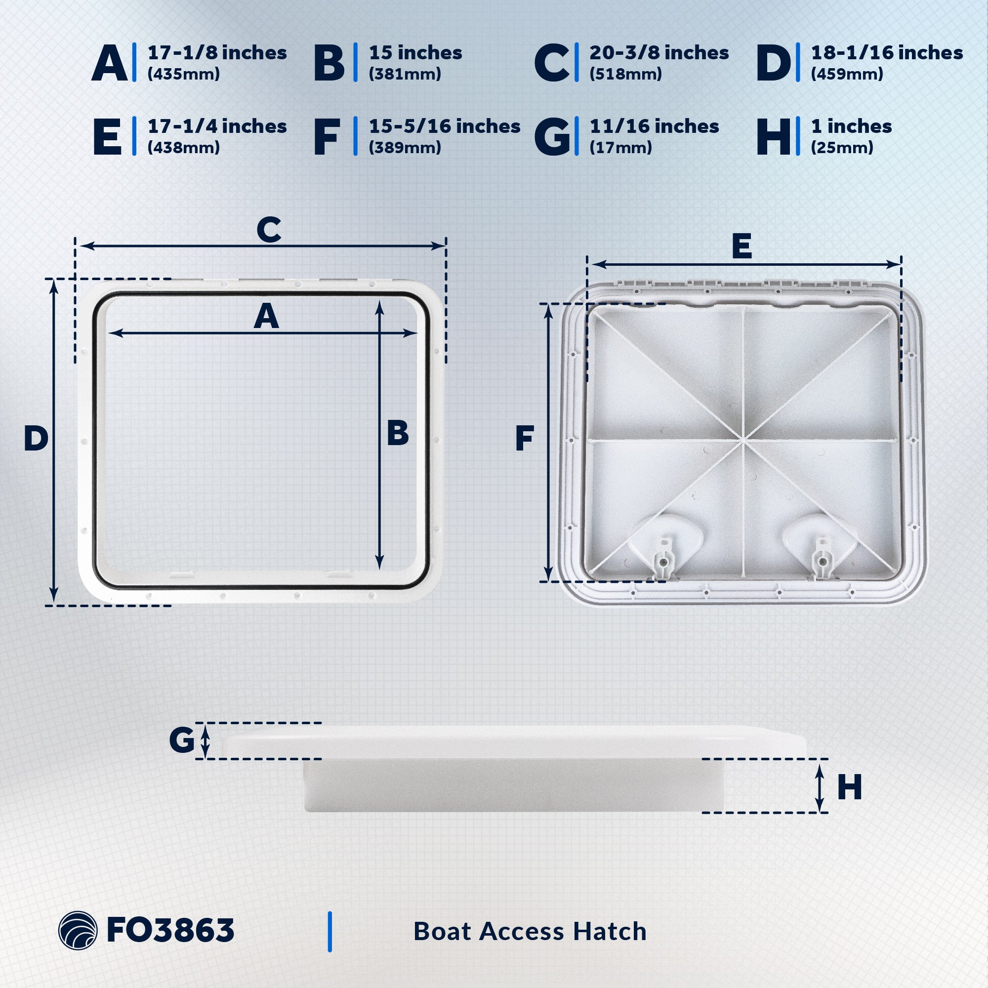 Boat Access Hatch, 20-3/8" x 18-1/16" Recessed Handle Locking System, White - FO3863 - Five Oceans