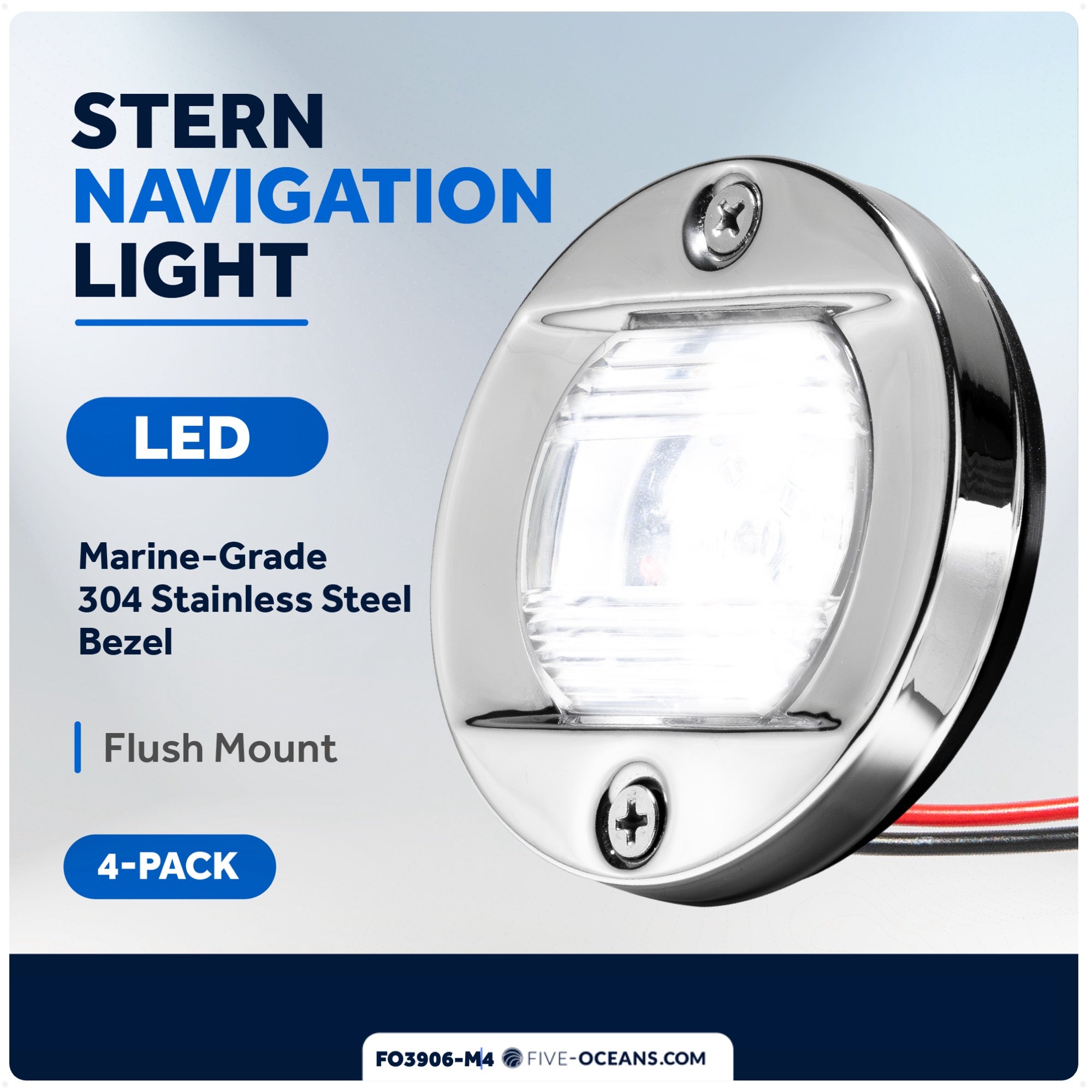 LED Courtesy Navigation Lights, Round Stainless Steel, Daylight, 4-Pack - FO3906-M4 - Five Oceans