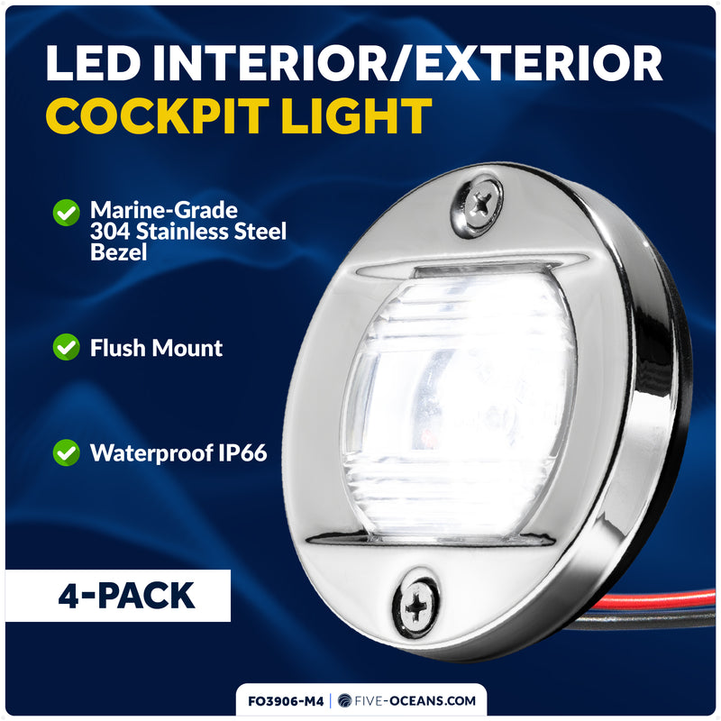 LED Interior/Exterior Cockpit Light, 12V DC, 4-Pack - FO3906-M4 - Five Oceans