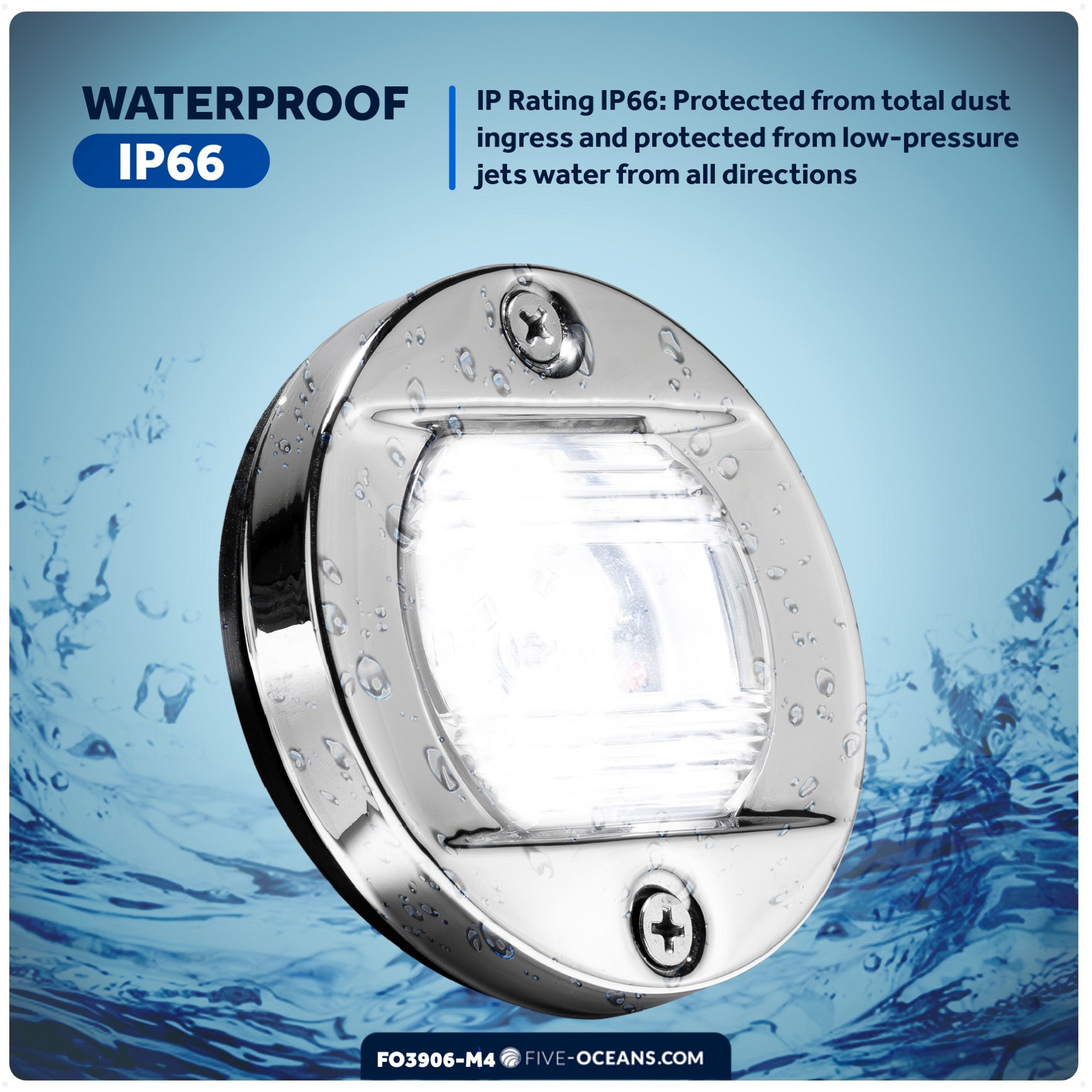 LED Courtesy Navigation Lights, Round Stainless Steel, Daylight, 4-Pack - FO3906-M4 - Five Oceans