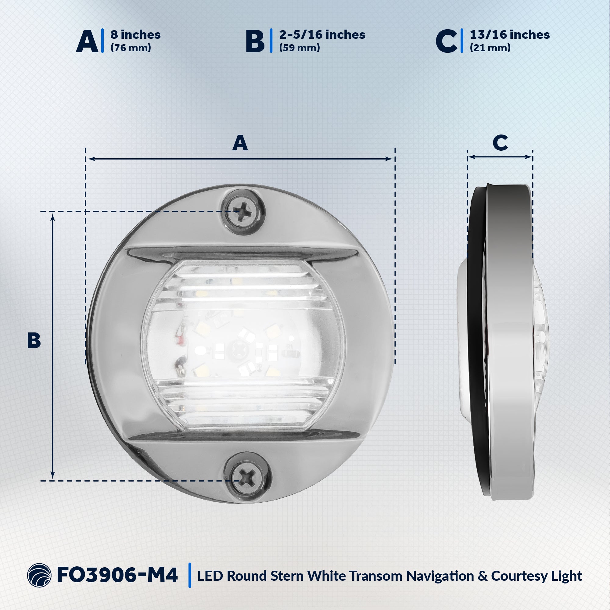 LED Courtesy Navigation Lights, Round Stainless Steel, Daylight, 4-Pack - FO3906-M4 - Five Oceans