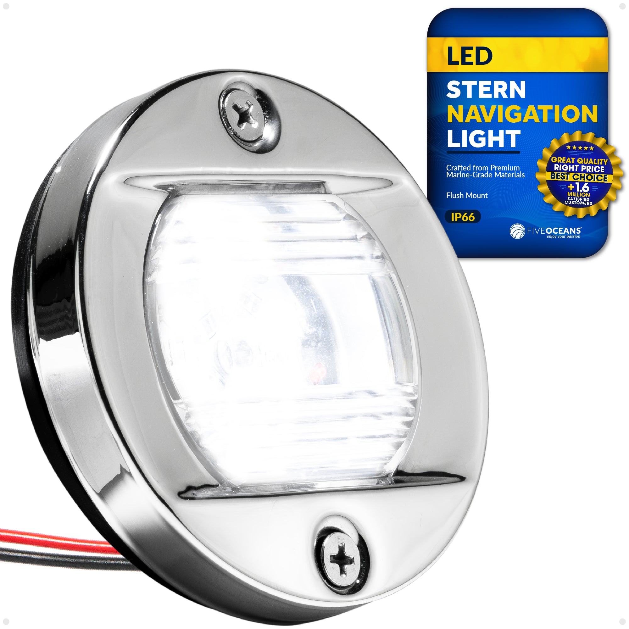 LED Courtesy Navigation Lights, Round Stainless Steel, Daylight - FO3906 - Five Oceans