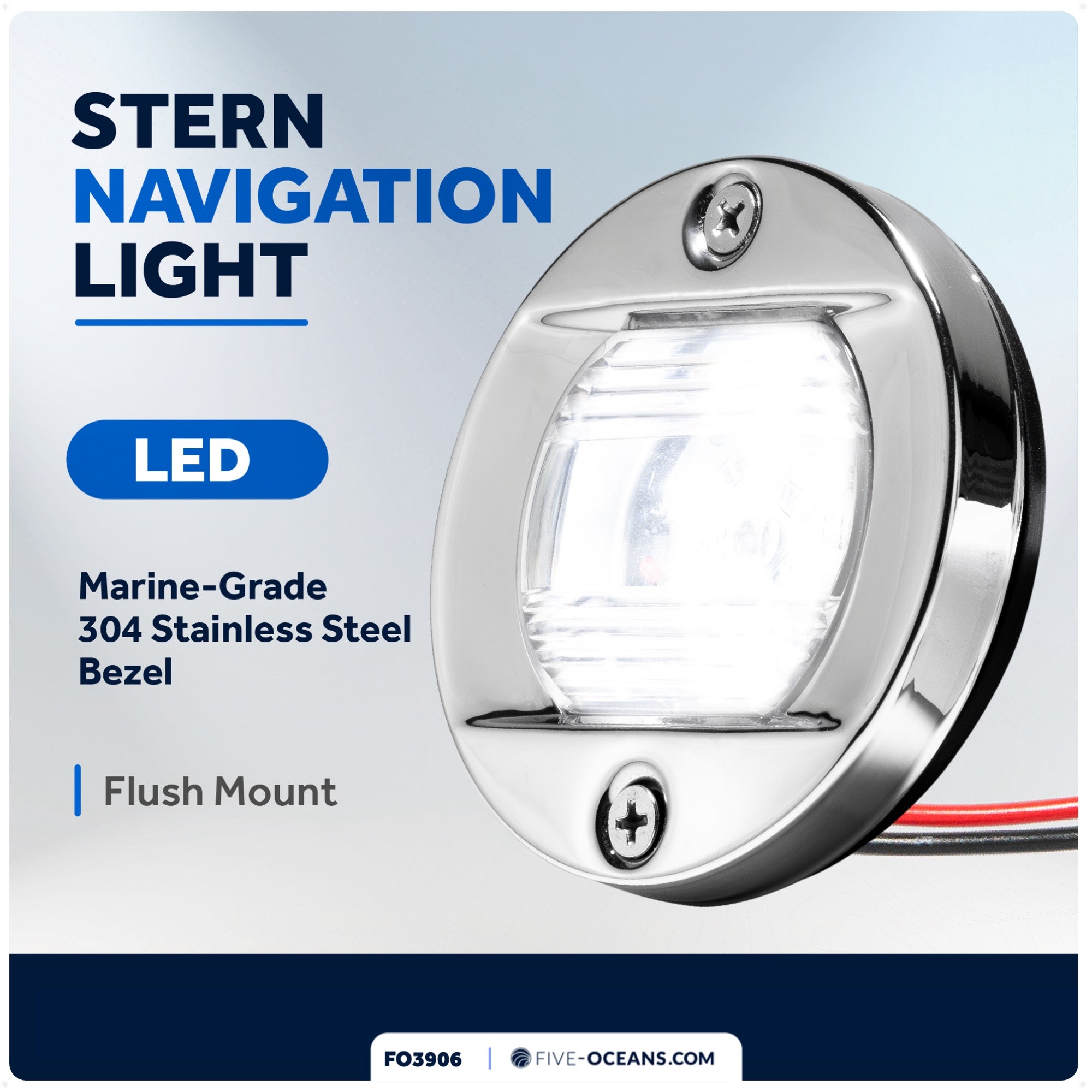 LED Courtesy Navigation Lights, Round Stainless Steel, Daylight - FO3906 - Five Oceans