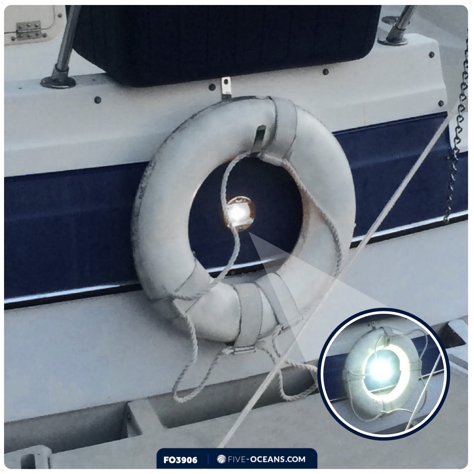 LED Courtesy Navigation Lights, Round Stainless Steel, Daylight - FO3906 - Five Oceans