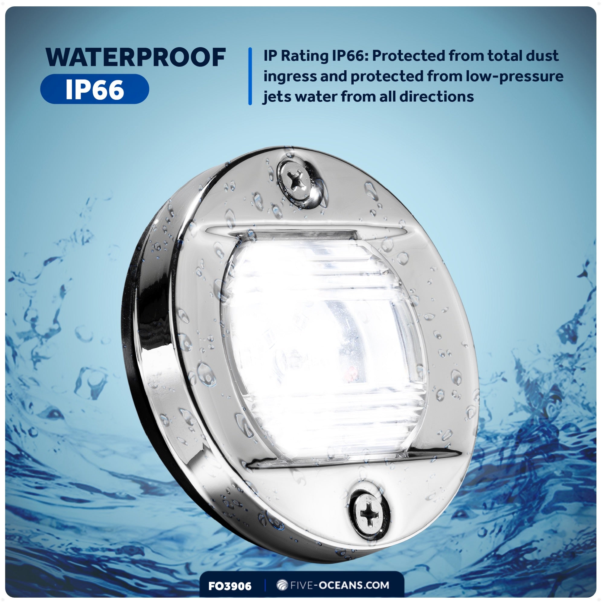 LED Courtesy Navigation Lights, Round Stainless Steel, Daylight - FO3906 - Five Oceans