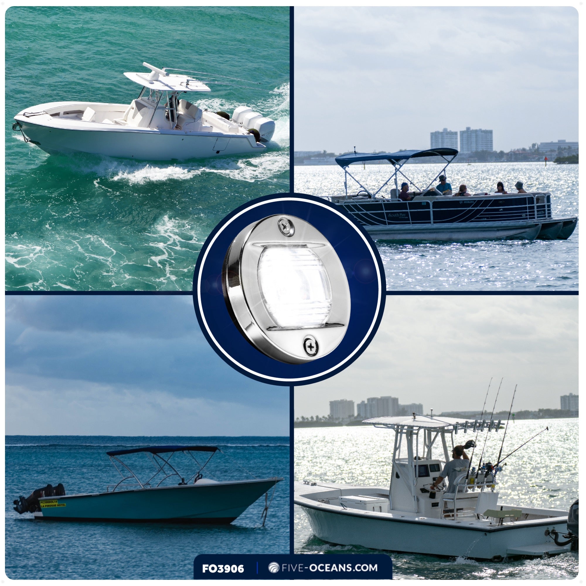 LED Courtesy Navigation Lights, Round Stainless Steel, Daylight - FO3906 - Five Oceans