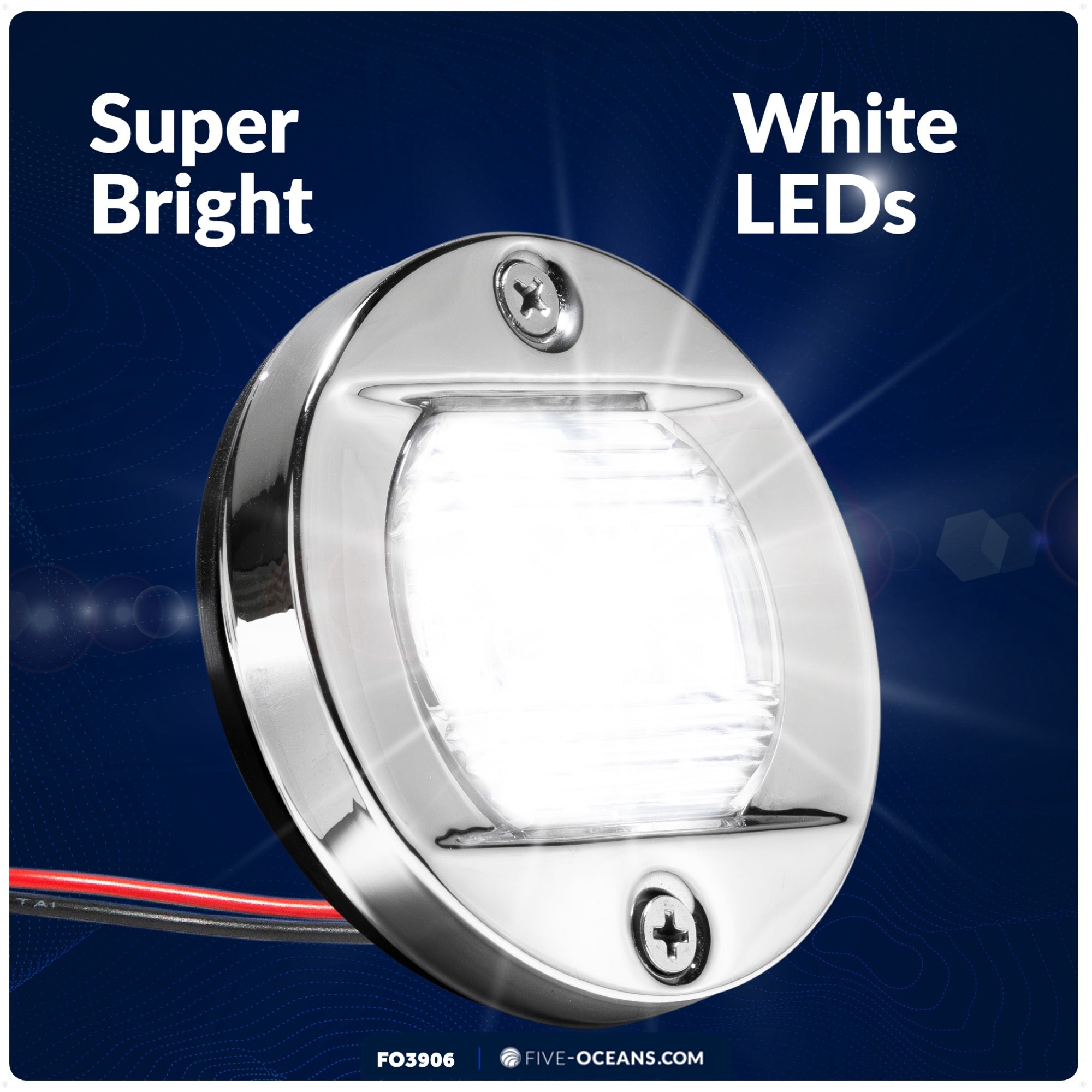 LED Courtesy Navigation Lights, Round Stainless Steel, Daylight - FO3906 - Five Oceans