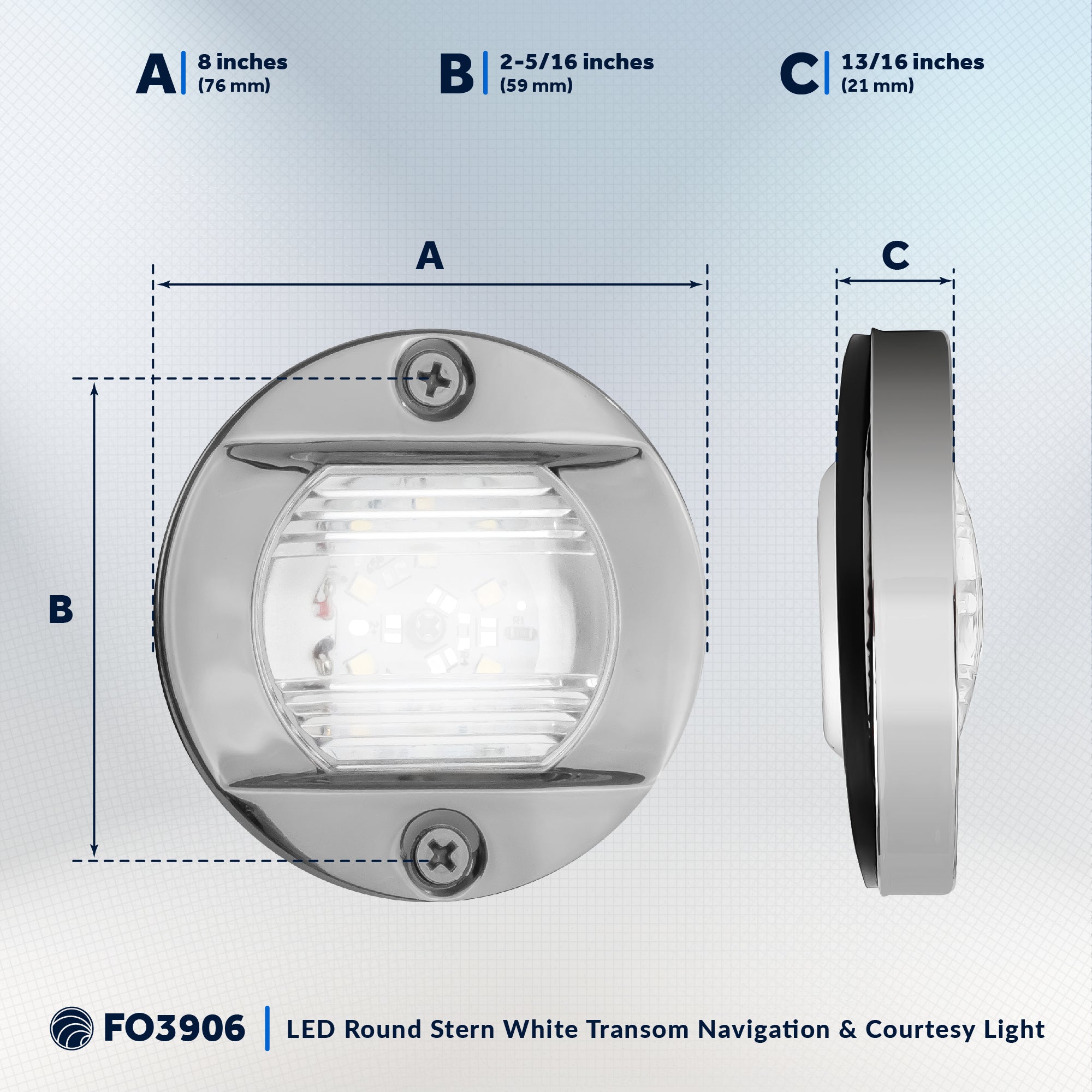 LED Courtesy Navigation Lights, Round Stainless Steel, Daylight - FO3906 - Five Oceans