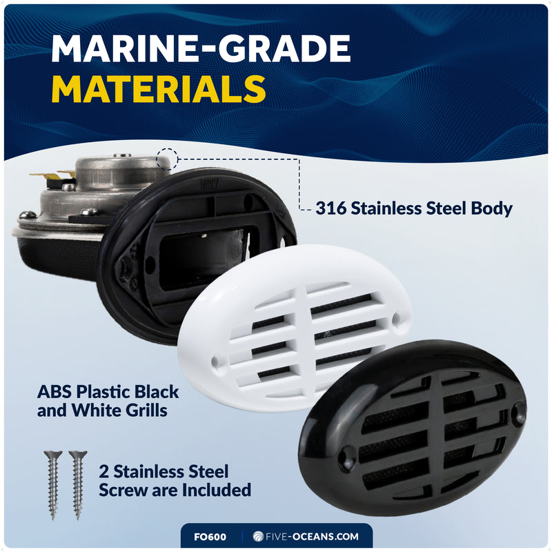 Drop-in Hidden Boat Horn with Black & White Grills, 12V, 110+5 dB - FO3914 - Five Oceans