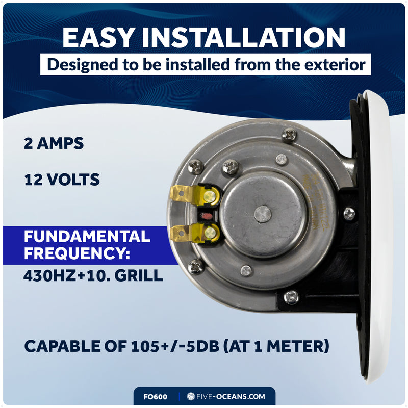 Drop-in Hidden Boat Horn with Black & White Grills, 12V, 110+5 dB - FO3914 - Five Oceans